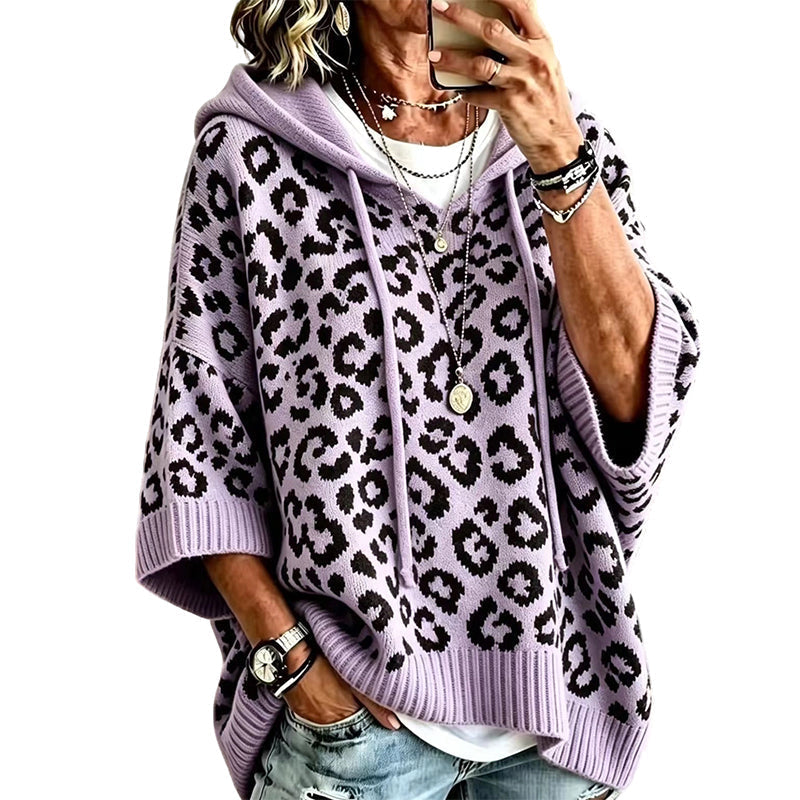 50% OFF | Oversized Leopard Hooded Knit Sweater