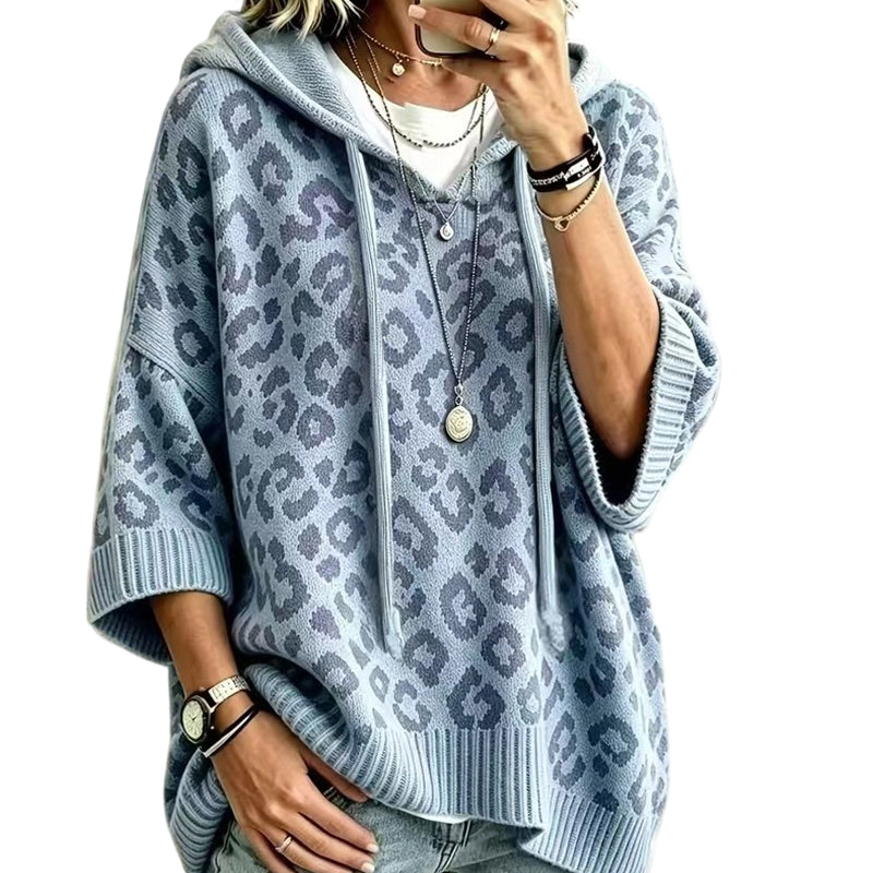 50% OFF | Oversized Leopard Hooded Knit Sweater