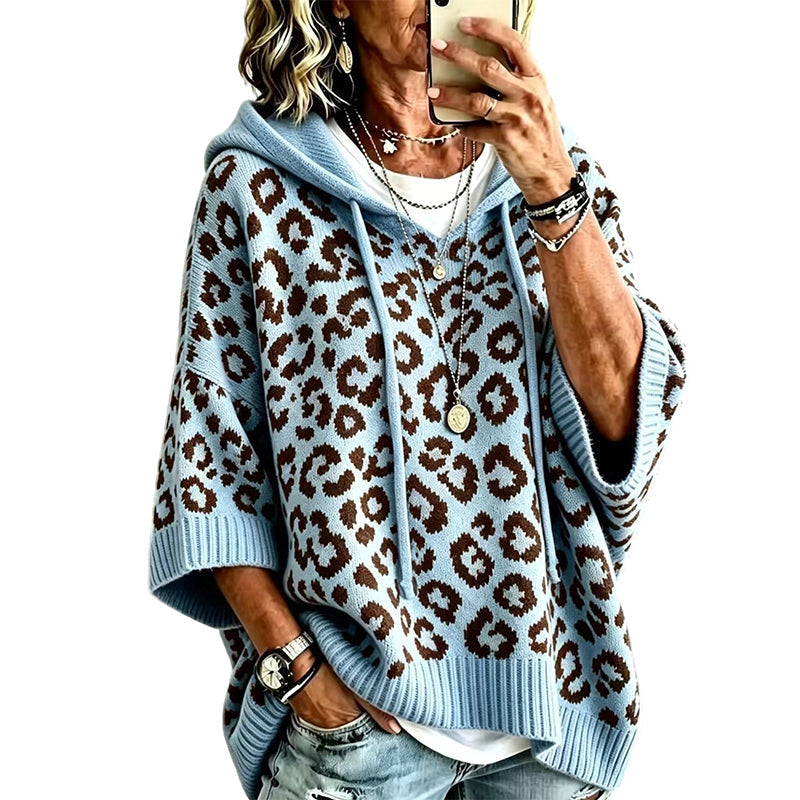 50% OFF | Oversized Leopard Hooded Knit Sweater