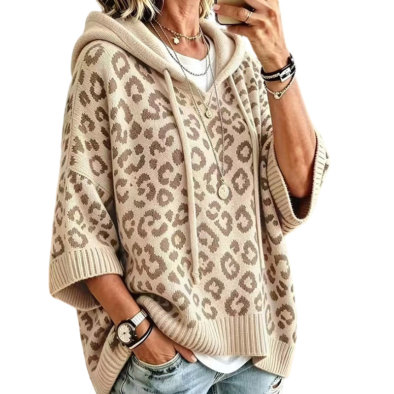 50% OFF | Oversized Leopard Hooded Knit Sweater