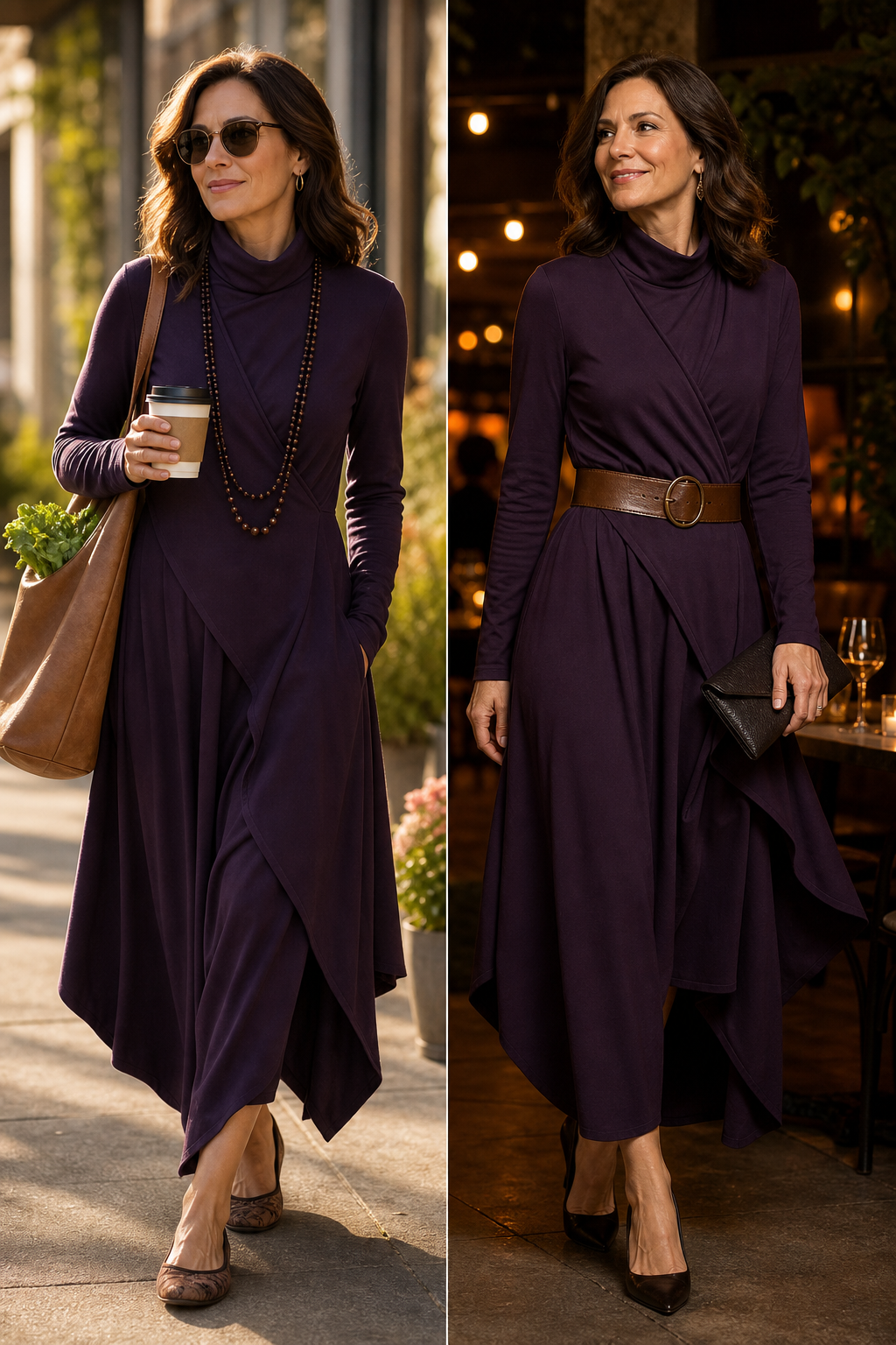 Asymmetrical Draped Turtleneck Maxi Dress