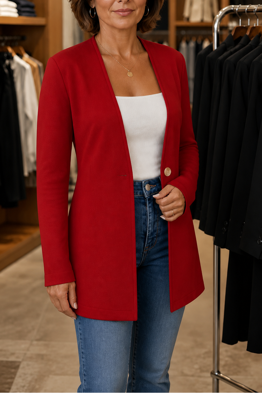 Longline V-Neck Single-Button A-Line Blazer