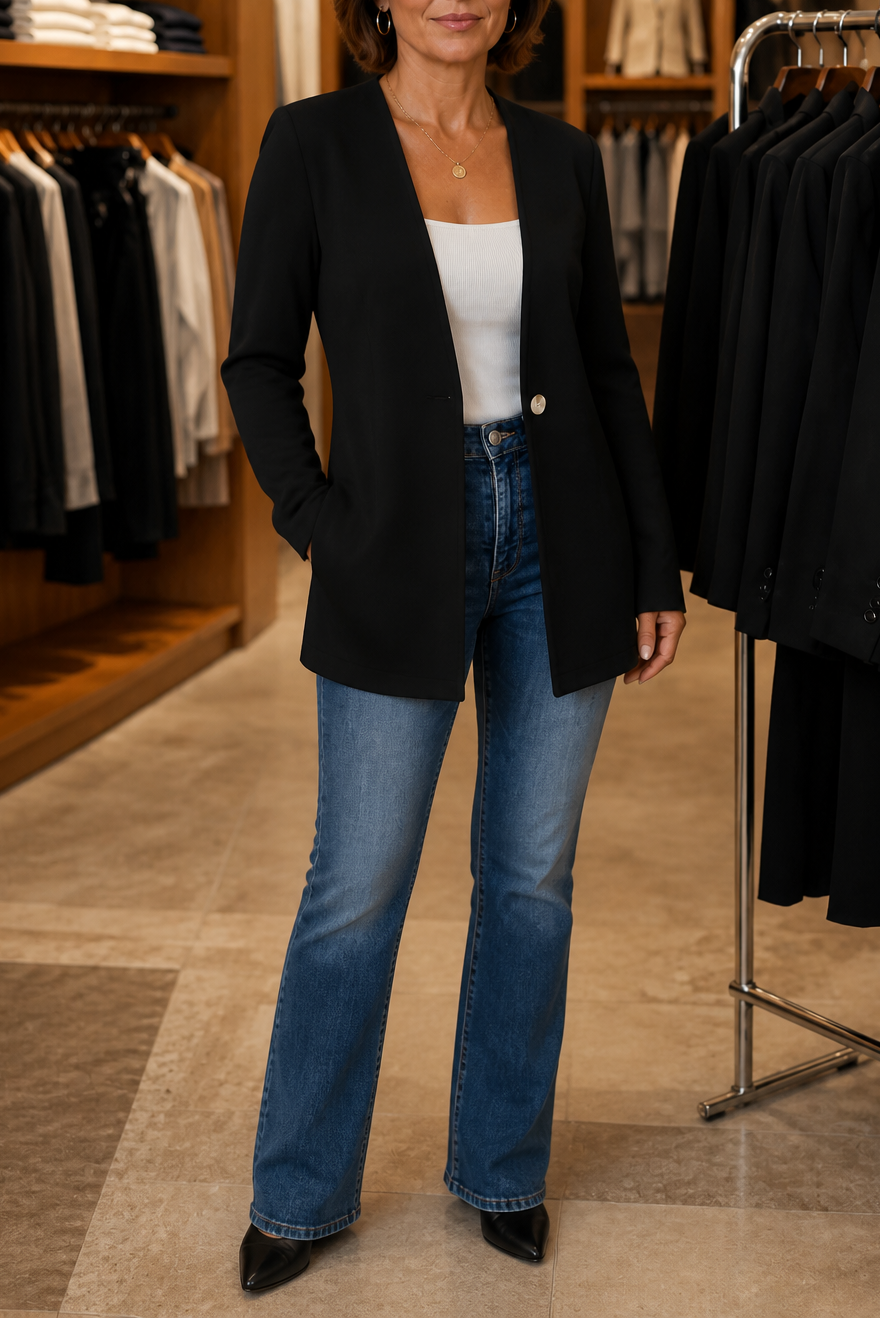 Longline V-Neck Single-Button A-Line Blazer