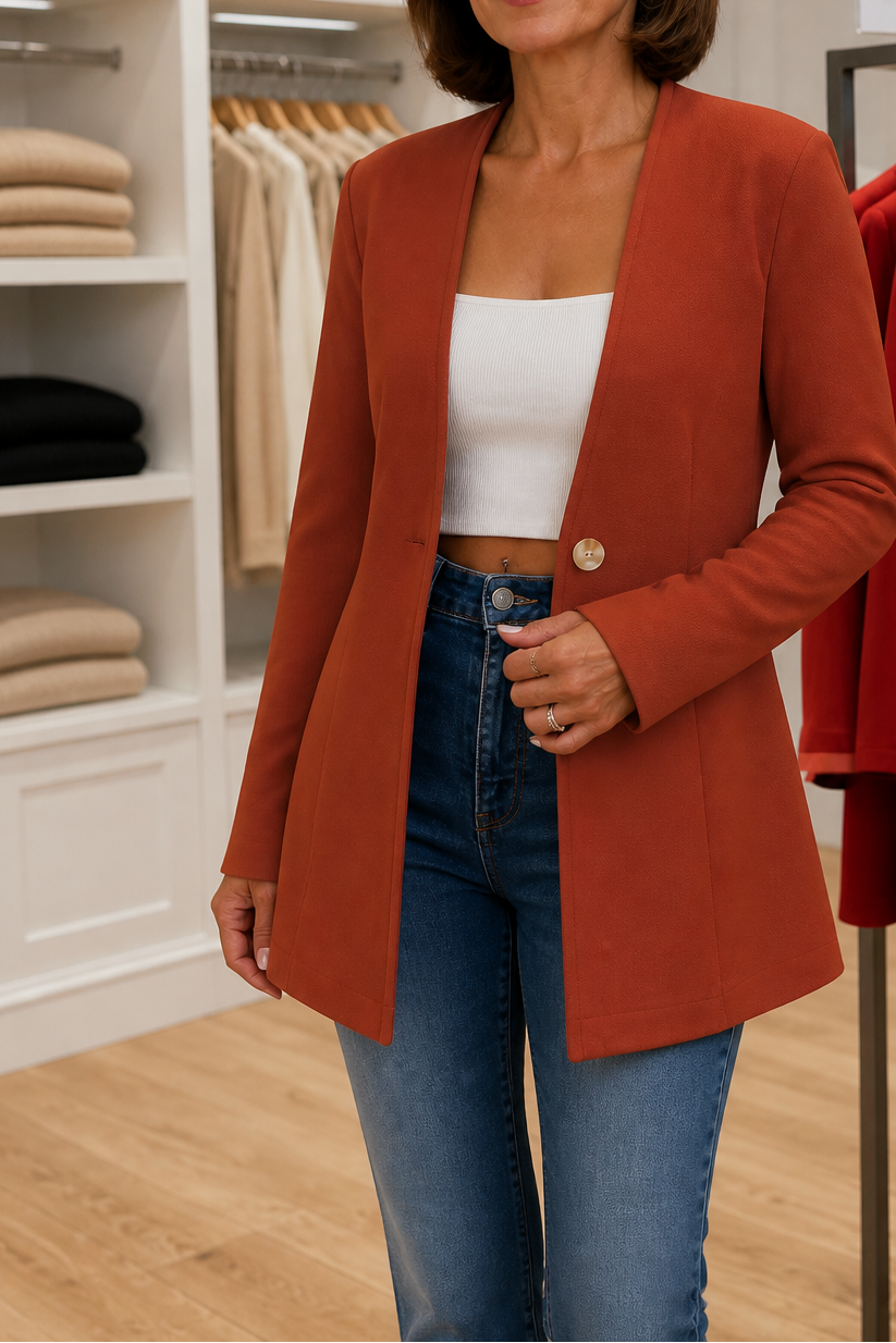 Longline V-Neck Single-Button A-Line Blazer