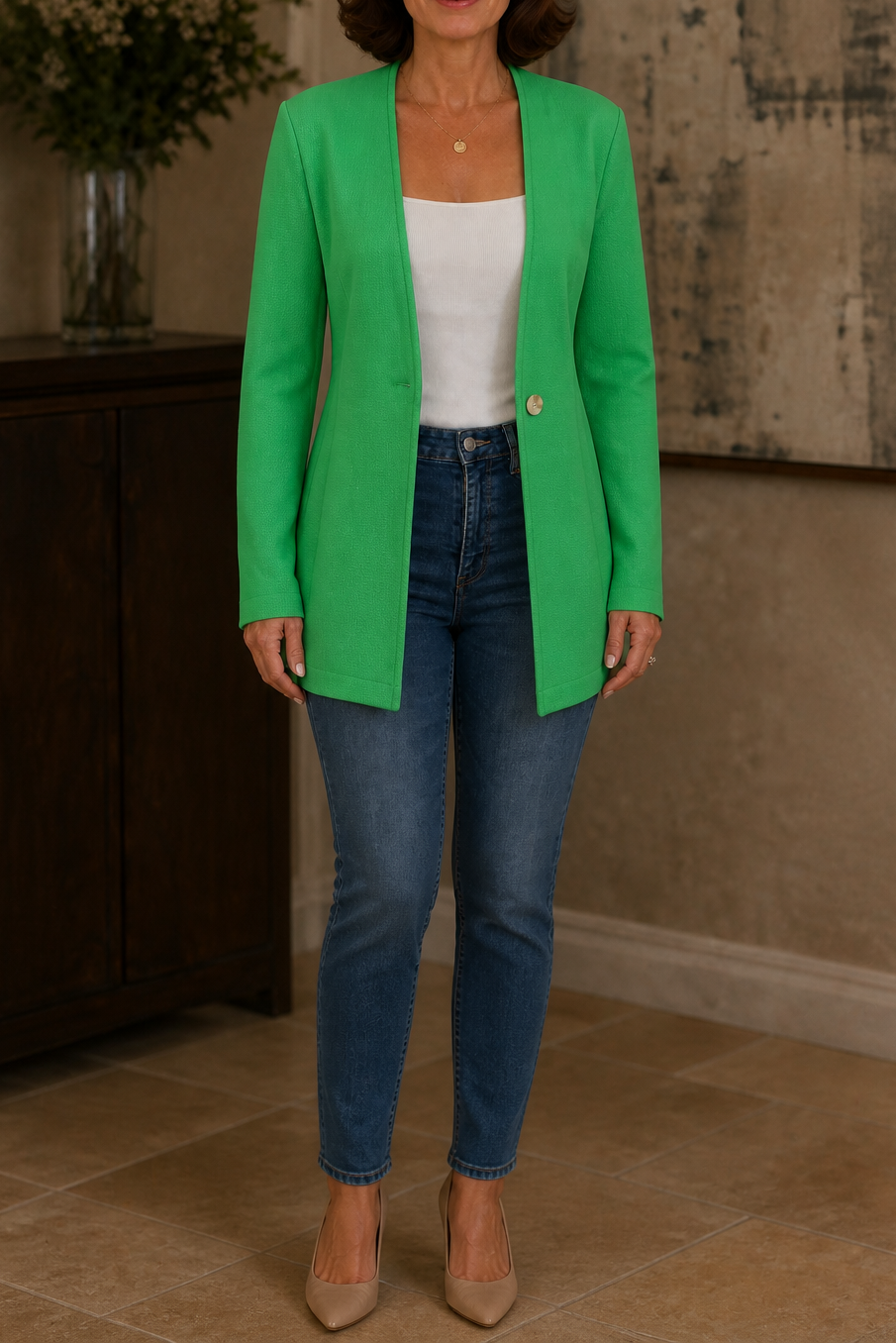 Longline V-Neck Single-Button A-Line Blazer