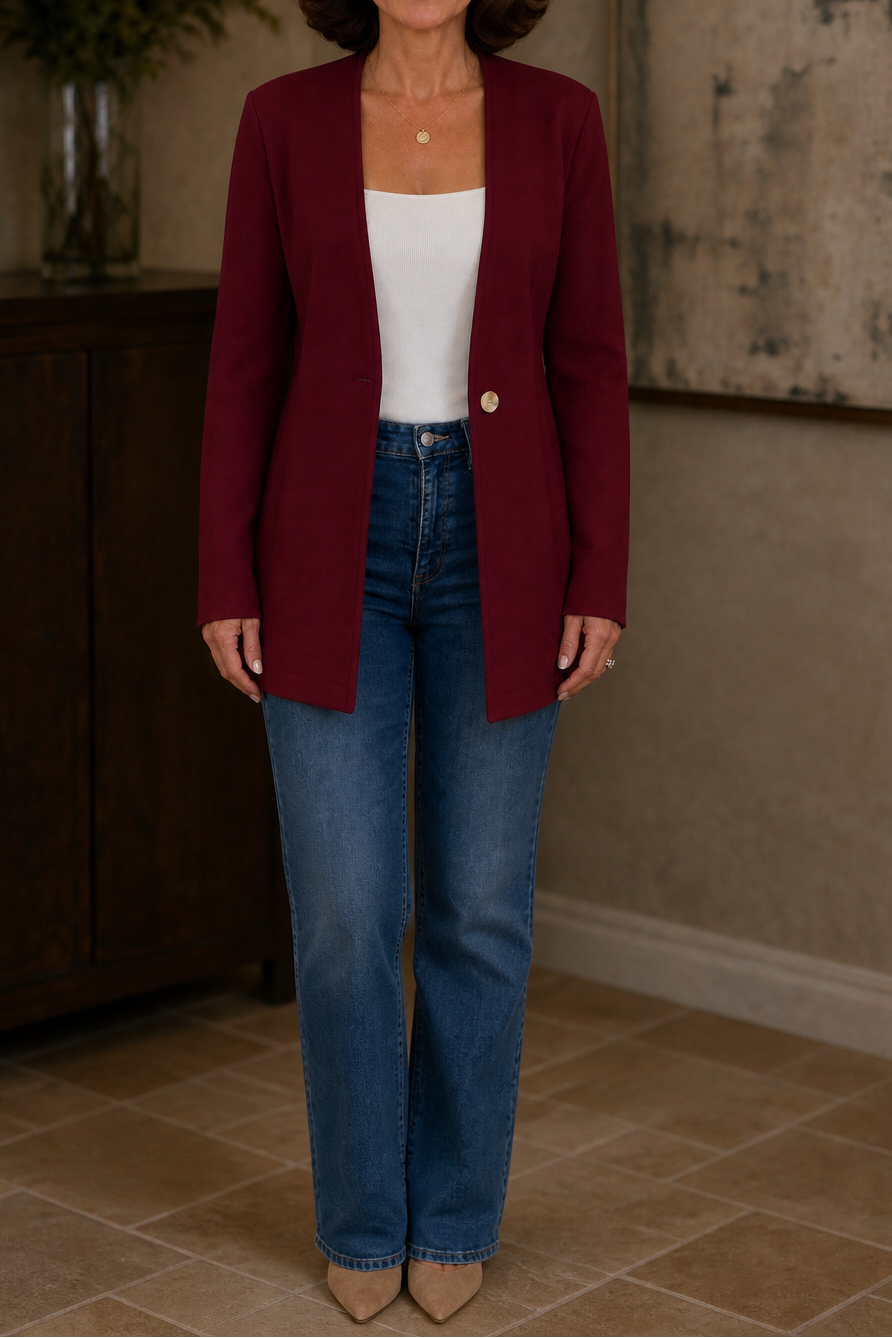 Longline V-Neck Single-Button A-Line Blazer