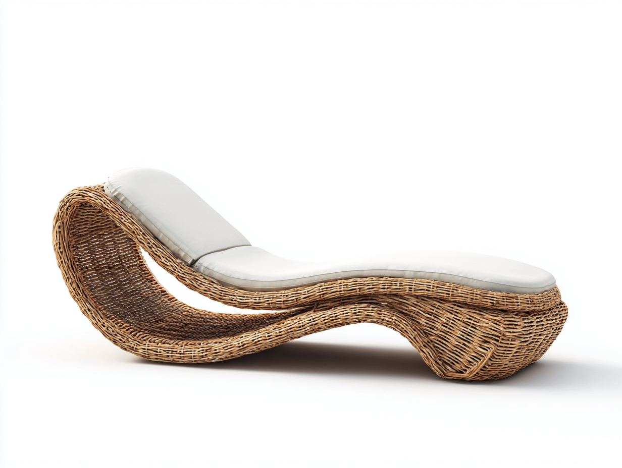Sonnenliege 190x70x78 cm - Rattan in Natur und Polster in Weiß - geschwungenes Relaxdesign-Zaluxvahaven