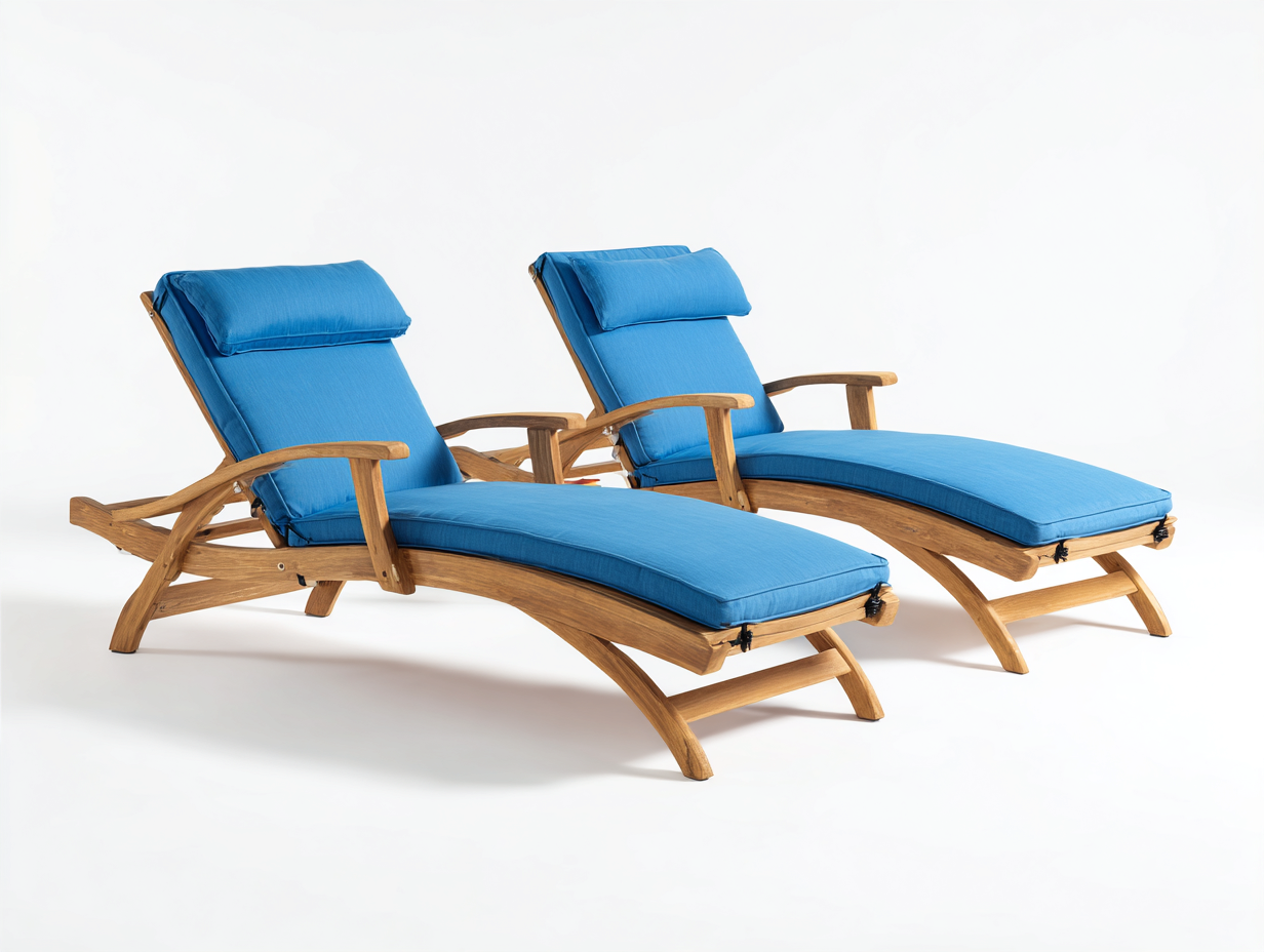 Sonnenliege 200x72x88 cm - Holz in Braun und Polster in Blau - verstellbares Relaxdesign-Zaluxvahaven