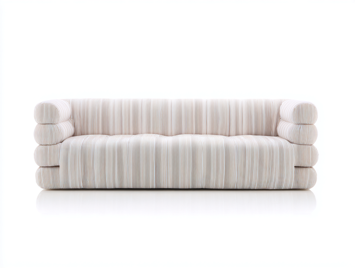 Zweisitzer Sofa 218x90x72 cm - Stoff in Weiß und Beige - modernes Design mit Streifenmuster-Zaluxvahaven
