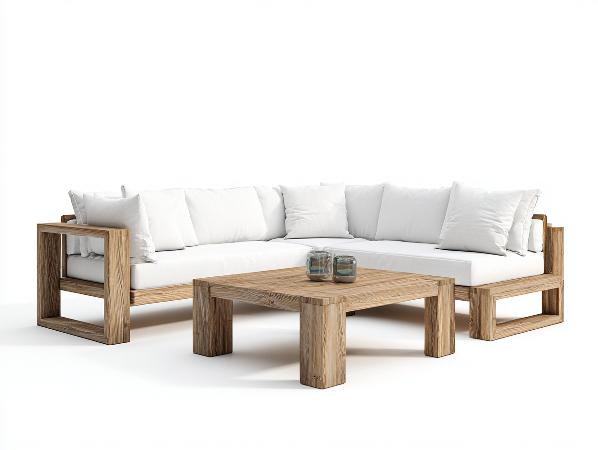 Gartensofa Holz-Stoff 240x240x78 cm - Weiß-Natur - Modernes Eckdesign-Zaluxvahaven