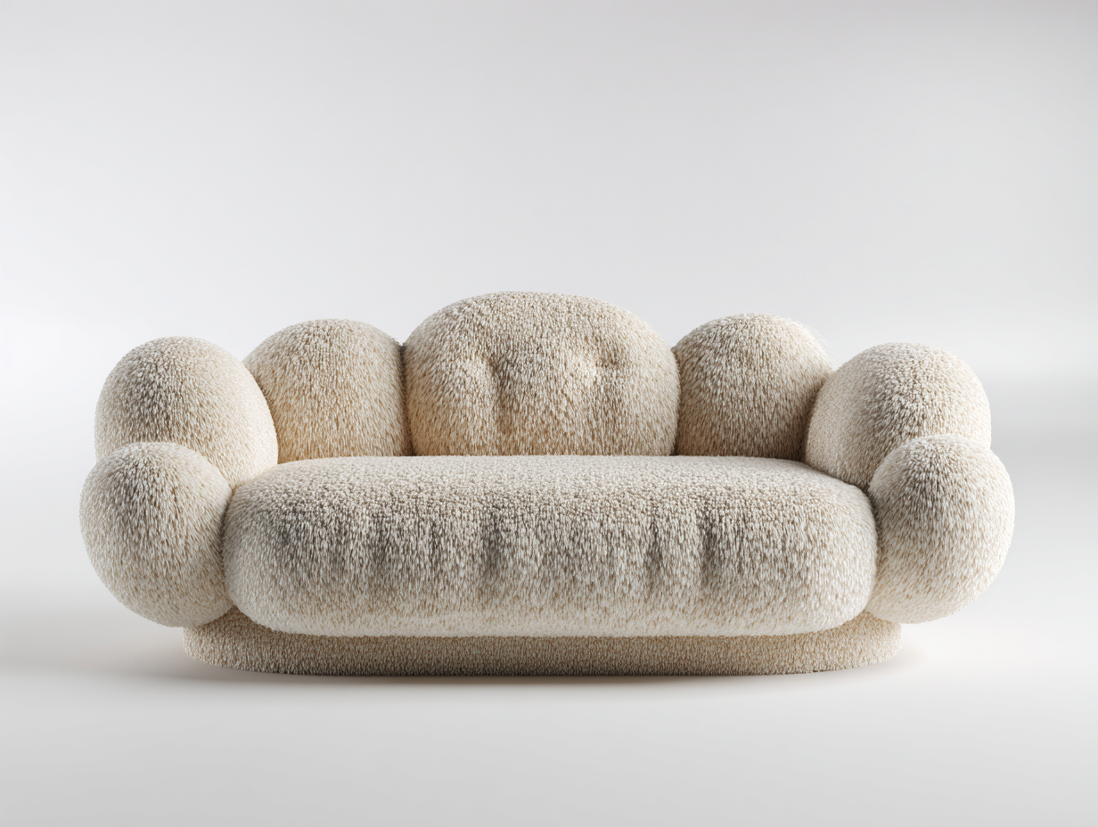 Zweisitzer Sofa 210x96x78 cm - Bouclé Stoff beige - modernes Design mit runden Armlehnen-Zaluxvahaven