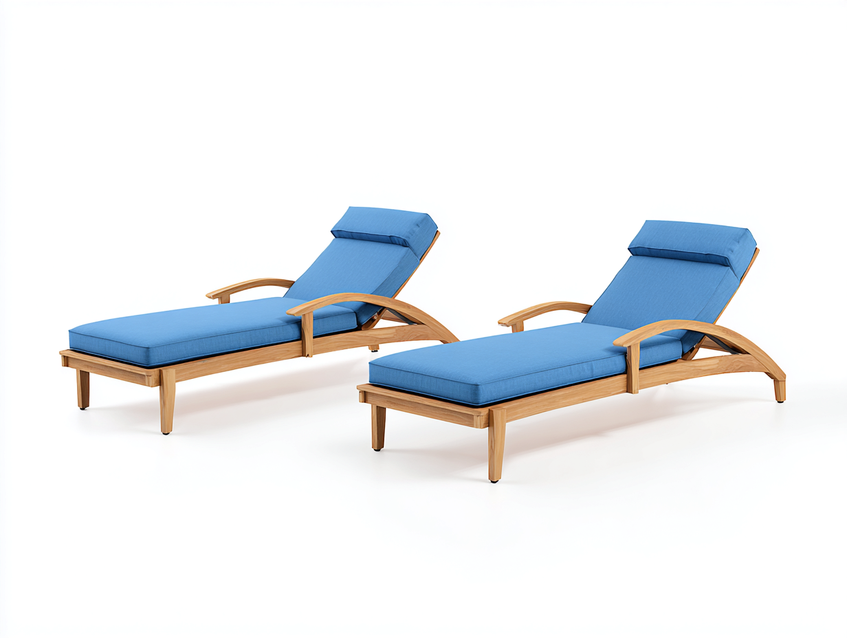 Sonnenliege 195x68x88 cm - Holz natur und Stoff blau - modernes Outdoor Design mit verstellbarer Rückenlehne-Zaluxvahaven