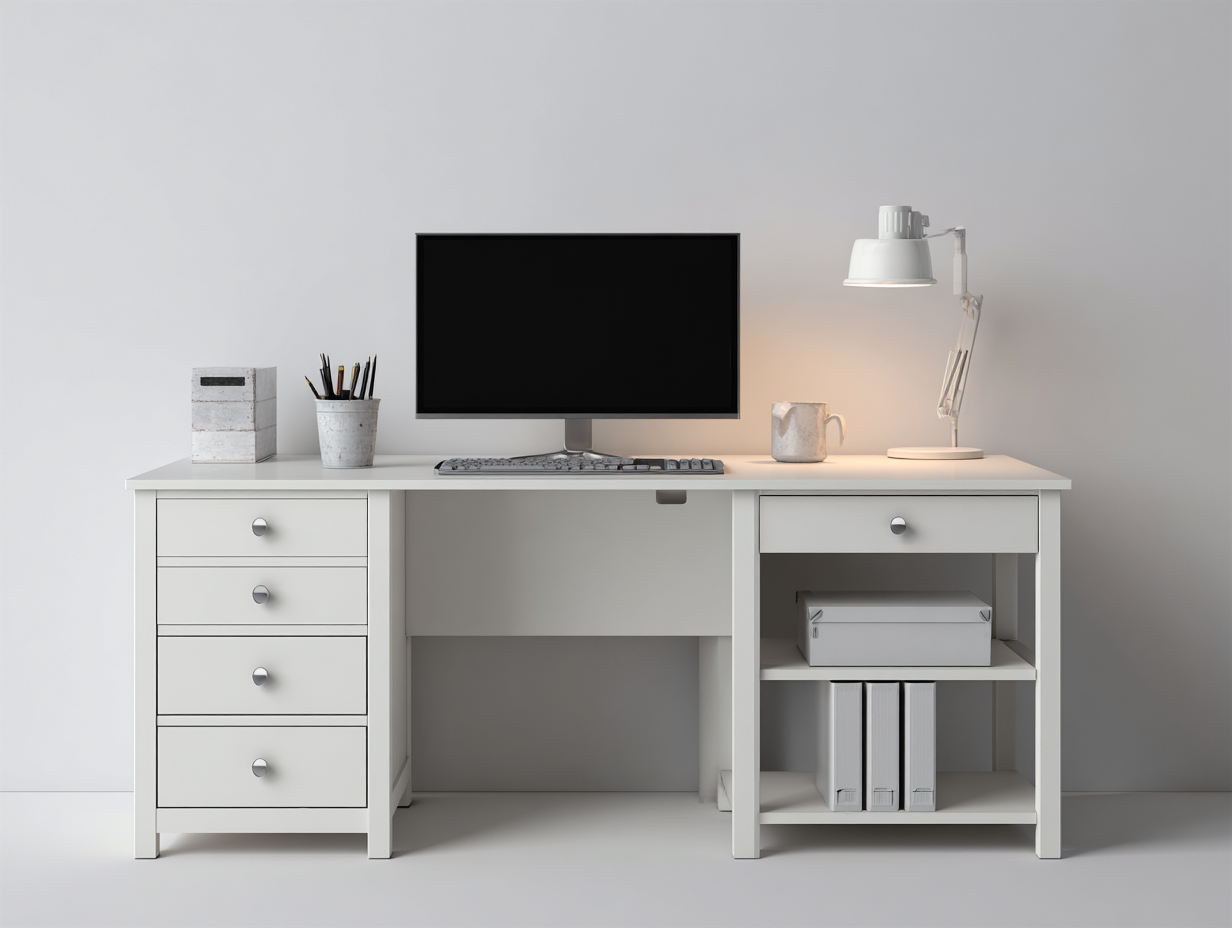 Schreibtisch Holz 160x60x76 cm - Weiß - für Arbeitszimmer und Büro mit Schubladen-Zaluxvahaven