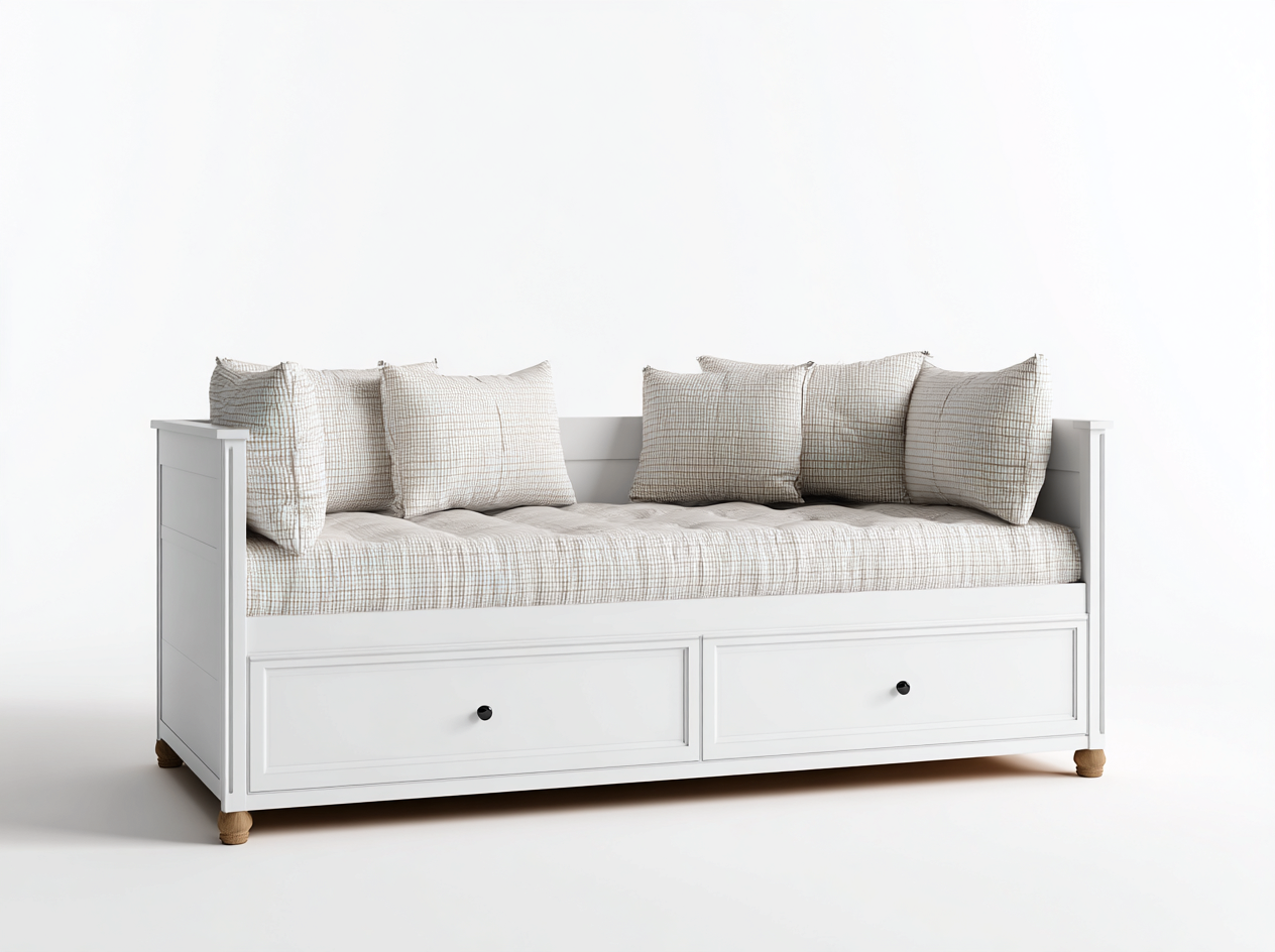 Schlafsofa 212x88x83 cm - Holz in Weiß und Braun - klassischer Landhausstil mit Stauraum-Zaluxvahaven