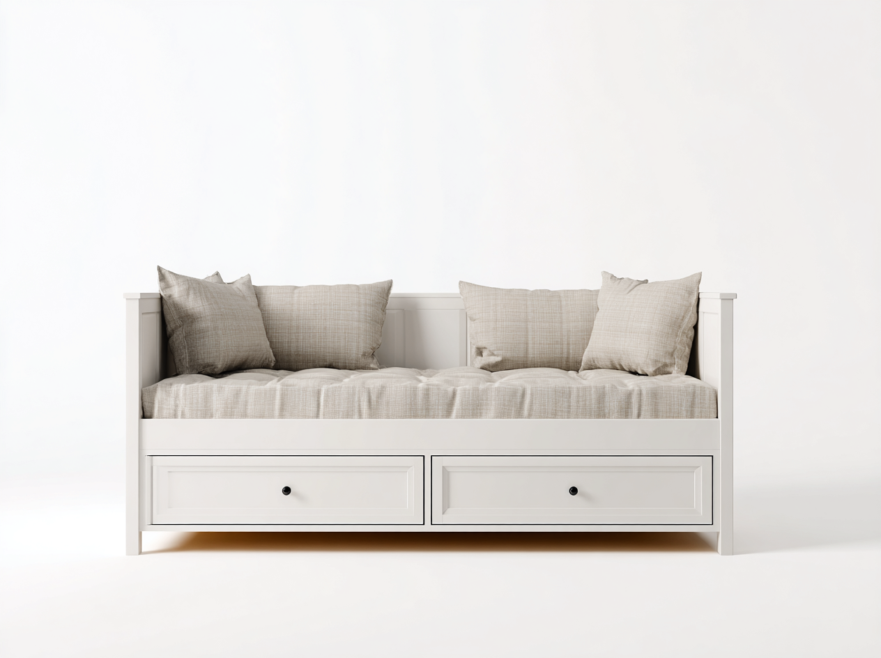 Schlafsofa Holz-Stoff 205x88x90 cm - Weiß-Beige - Klassisches Stauraum Design-Zaluxvahaven