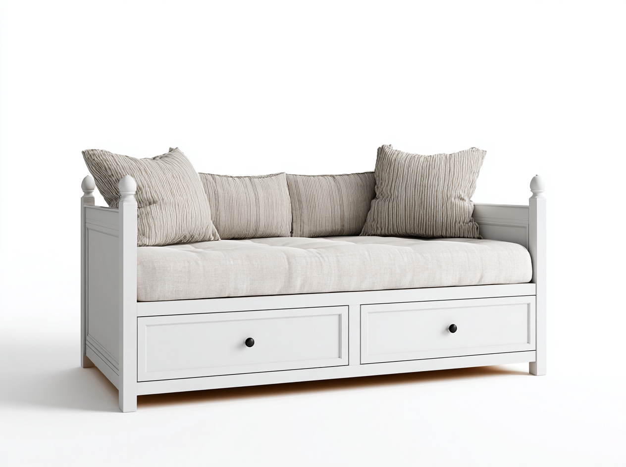 Schlafsofa Holz Stoff 190x85x78 cm - Weiß-Beige - für Wohnzimmer und Gästezimmer mit Schubladen-Zaluxvahaven