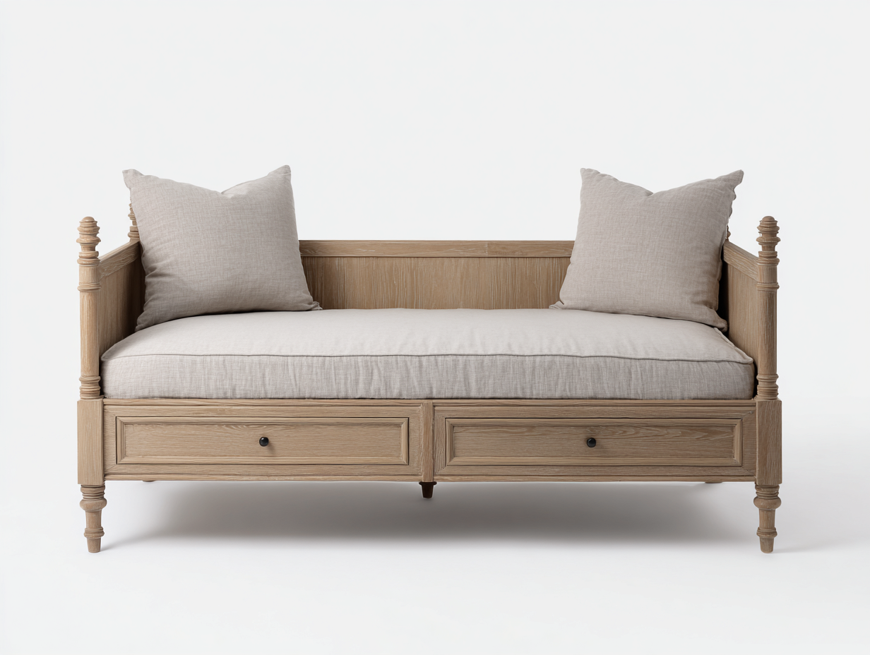 Schlafsofa Holz 198x88x84 cm - Naturholz-Beige - Klassisches Design für Wohnzimmer-Zaluxvahaven