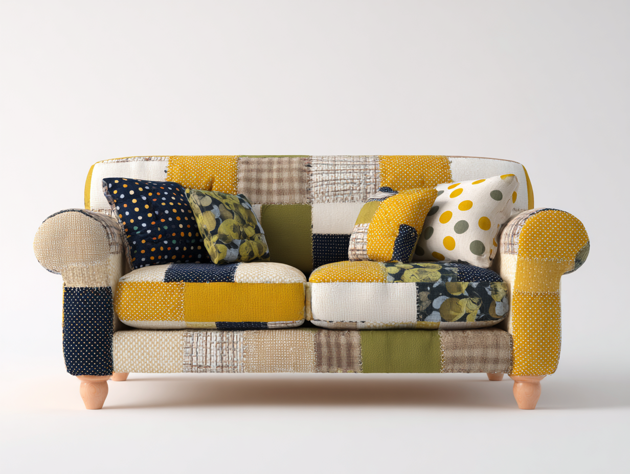 Zweisitzer Sofa Patchwork Stoffbezug 175x88x86 cm - Gelb-Mehrfarbig - Vintage Design-Zaluxvahaven