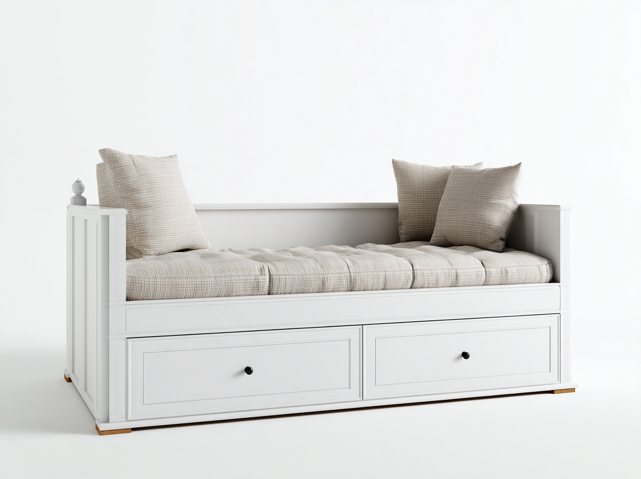 Schlafsofa Holz 202x90x84 cm - Weiß-Beige - Klassisches Design für Wohnzimmer-Zaluxvahaven