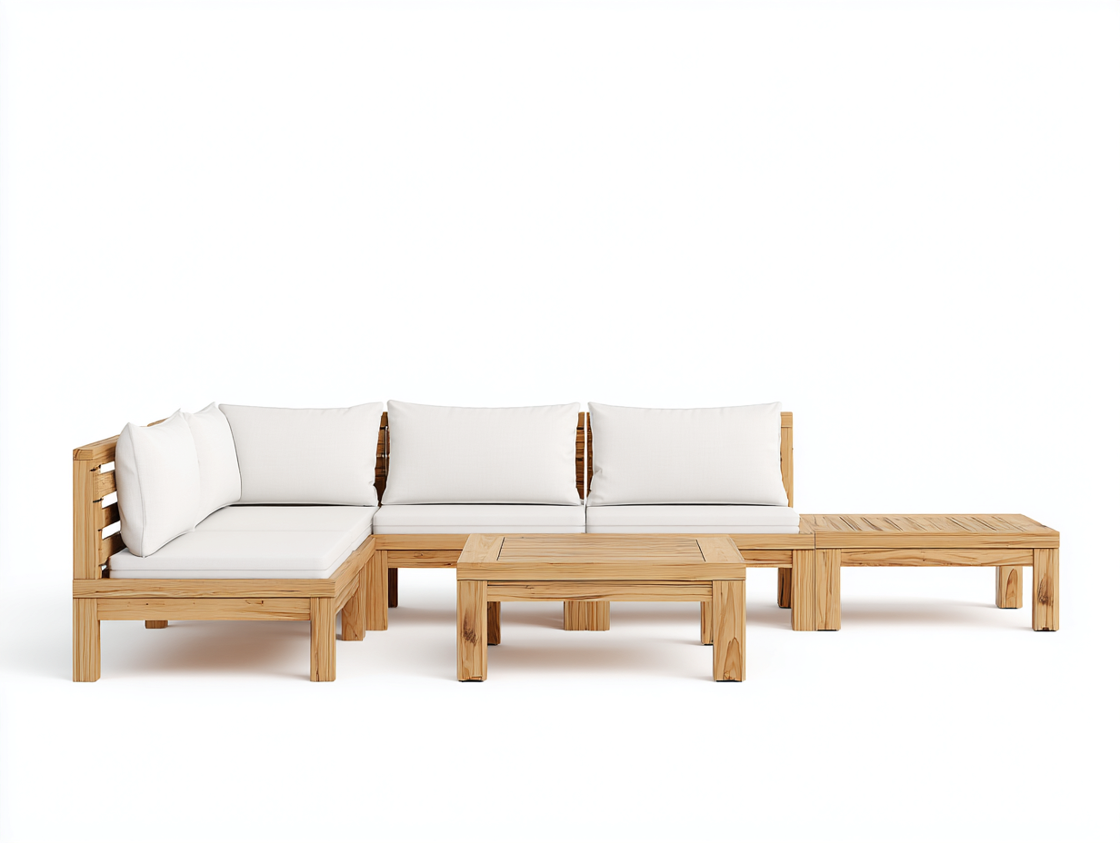 Canapé de jardin-bois-tissu-230x165x72 cm-naturel-blanc cassé-style rustique moderne-Molinkahaus