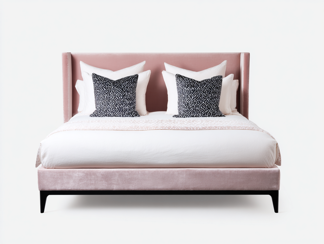 Lit double - Velours - 216 x 196 x 113 cm - Rose - Moderne-Molinkahaus