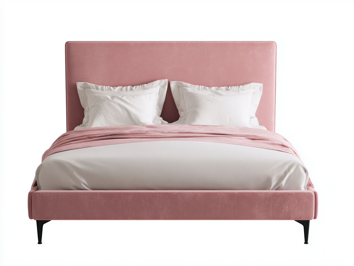 Lit double - Velours - 212 x 192 x 116 cm - Rose - Moderne-Molinkahaus