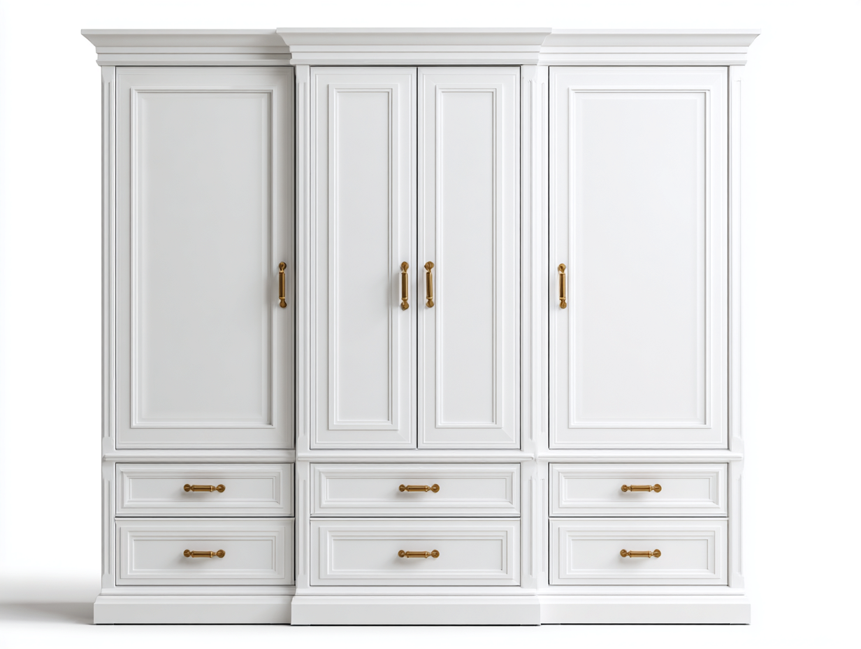 Armoire-MDF-230x60x210 cm-Blanc-Or-Style classique-Molinkahaus