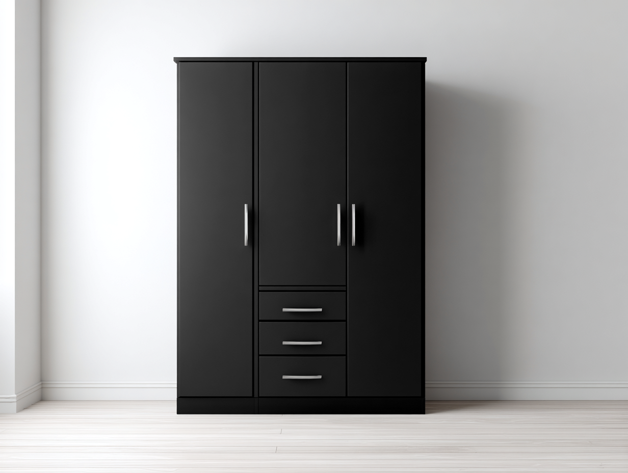 Armoire-MDF-125x54x185 cm-Noir-Argent-Style moderne-Molinkahaus