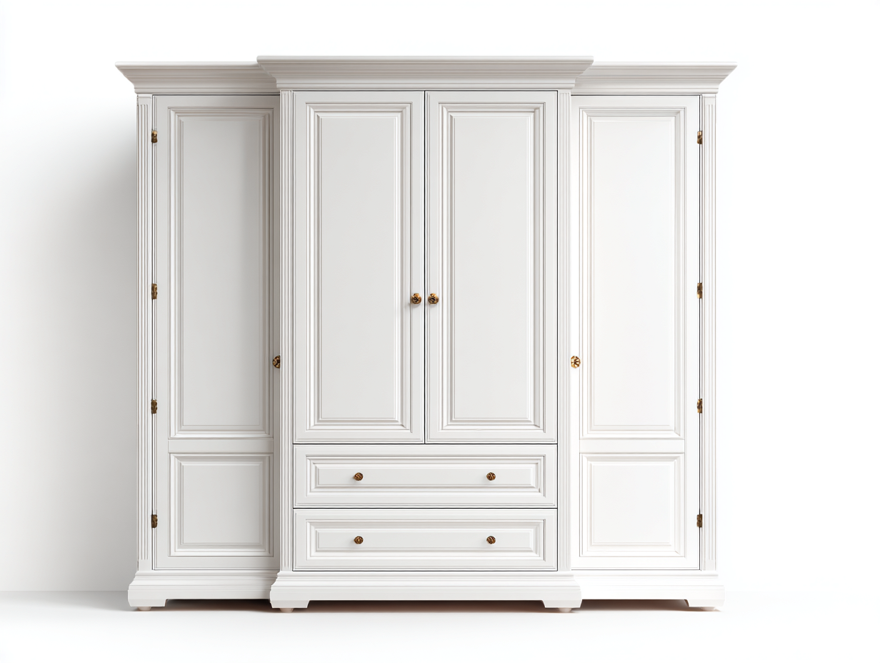 Armoire-MDF-215x58x208 cm-Blanc-Or-Style classique-Molinkahaus