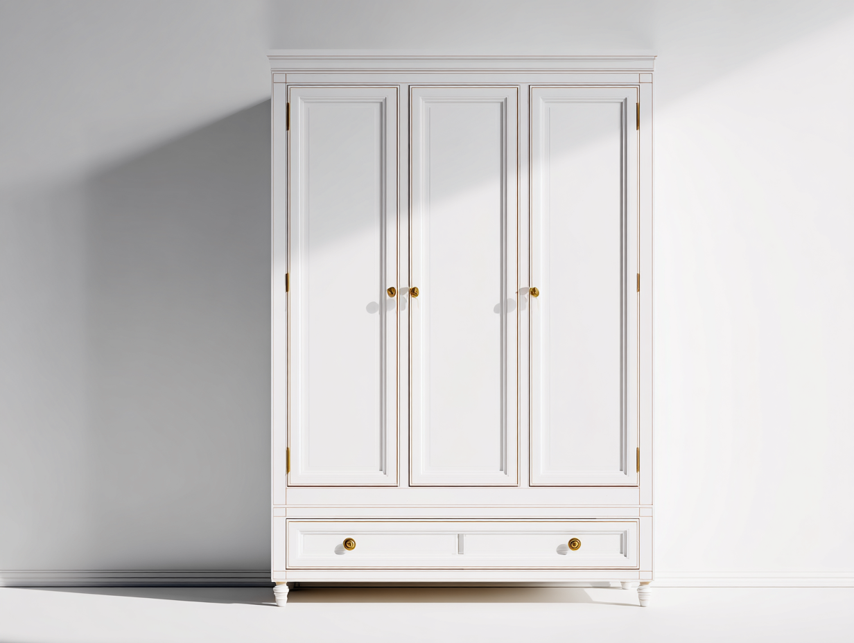 Armoire-MDF-120x55x200 cm-Blanc-Or-Style classique-Molinkahaus