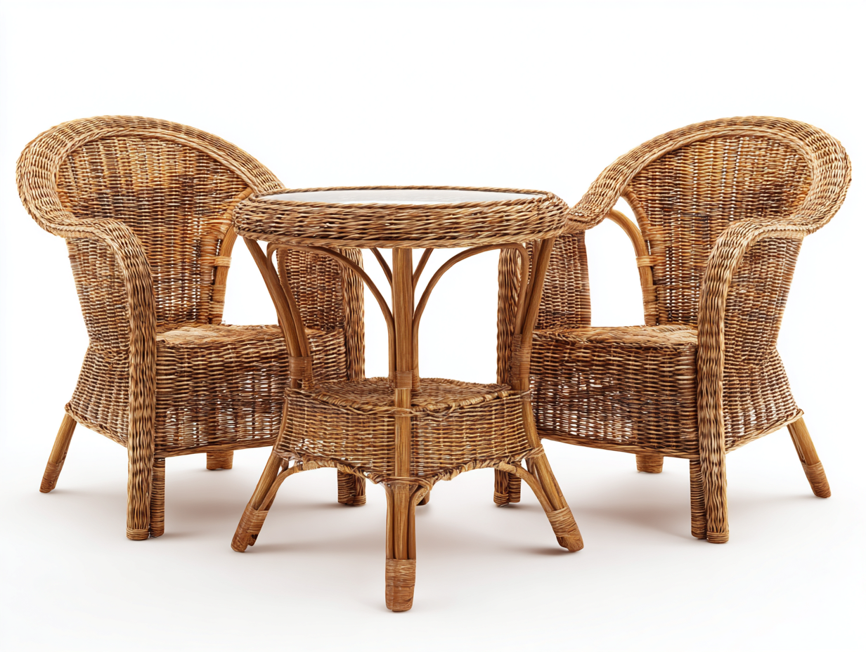 Salon de jardin pour terrasse - rotin-verre - 75x69x84 cm - brun - naturel-Molinkahaus
