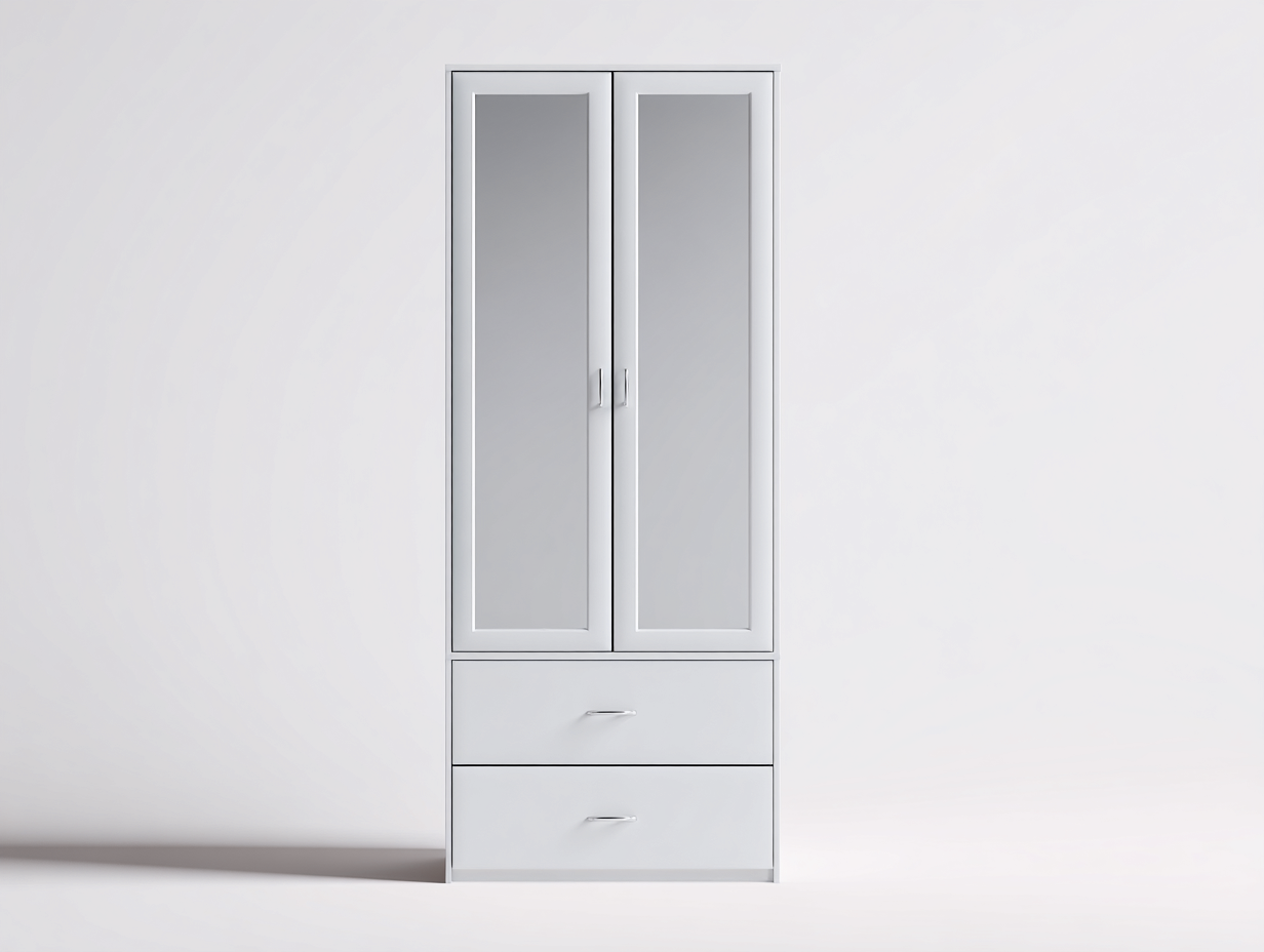 Armoire-MDF-Verre-78x46x178 cm-Blanc-Argent-Style moderne-Molinkahaus