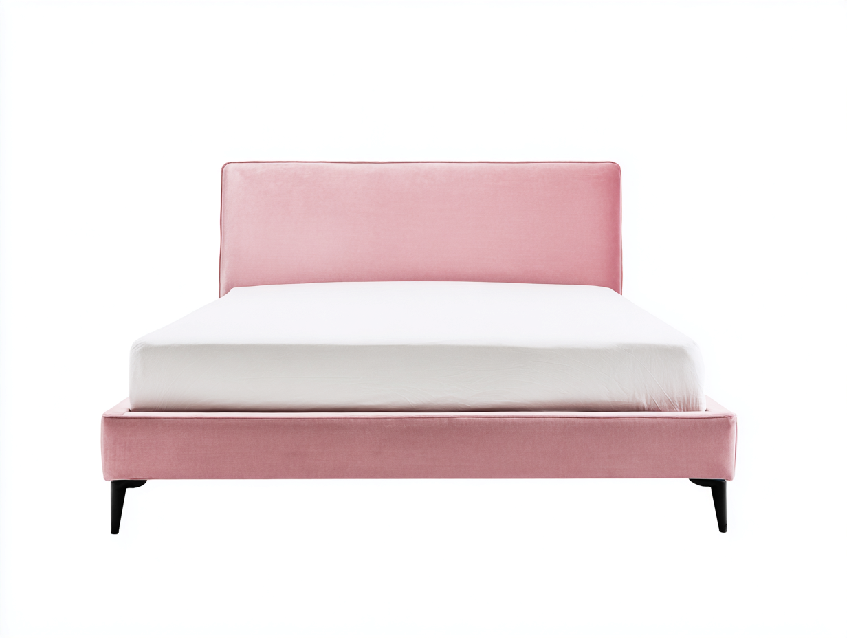 Lit double - Velours - 205 x 185 x 104 cm - Rose - Moderne-Molinkahaus