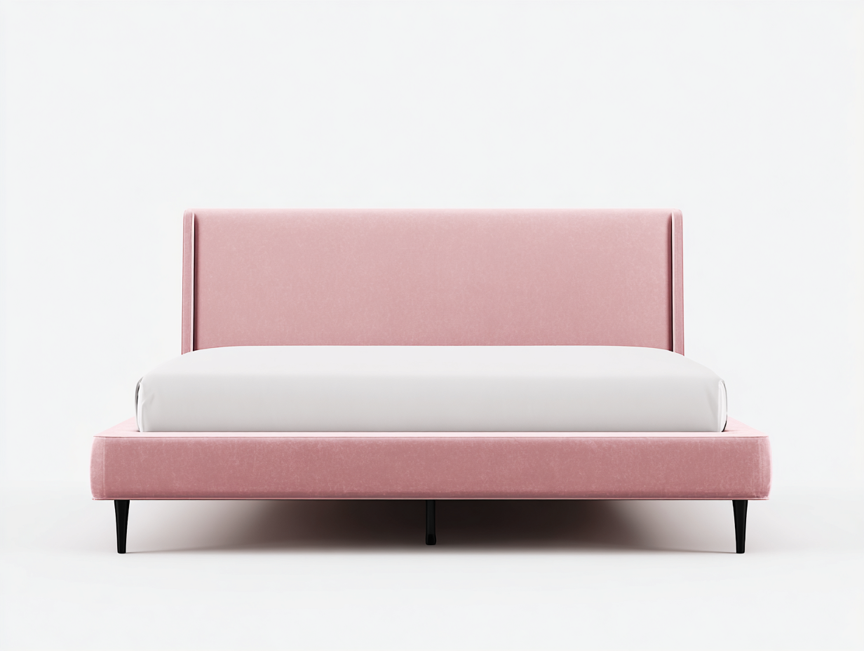 Lit double - Velours - 210 x 190 x 106 cm - Rose - Moderne-Molinkahaus
