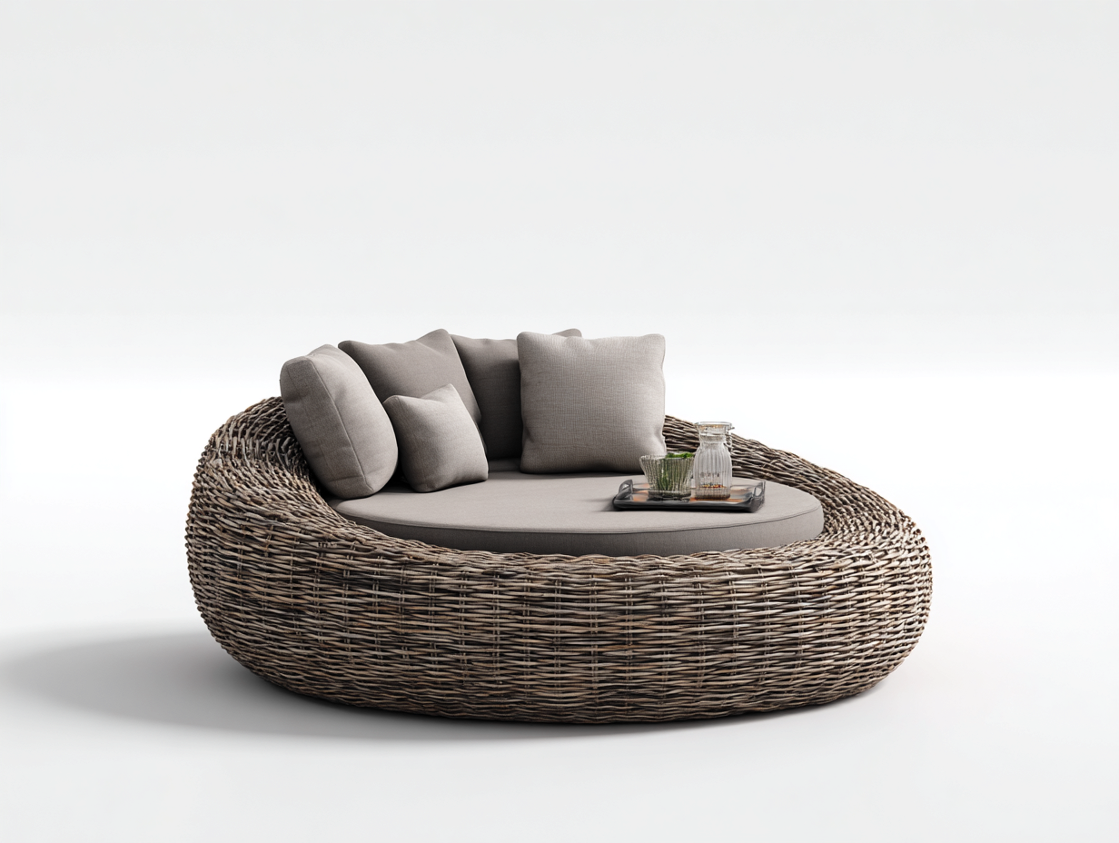 Canapé de jardin-rotin-tissu-185x145x76 cm-naturel-beige-style bohème moderne-Molinkahaus