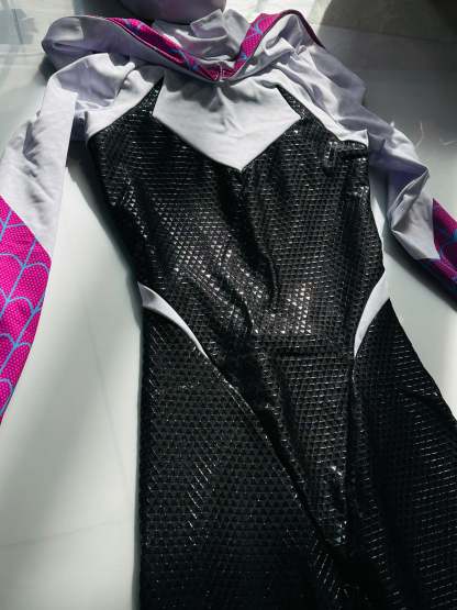Gwen Spidey Suit with Face shell & Silk-Screen Printing Movie Prop Replica（Wearable)