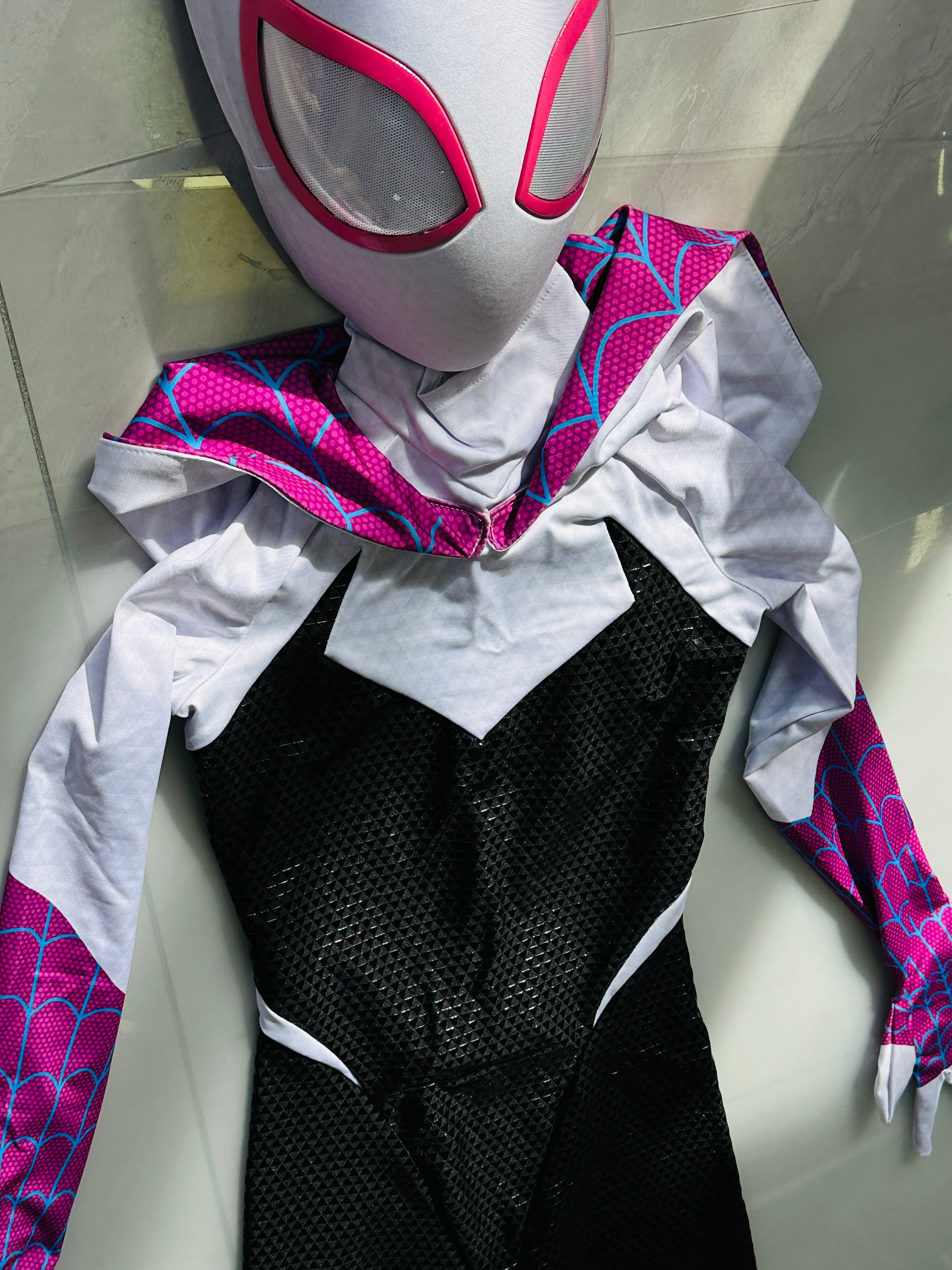 Gwen Spidey Suit with Face shell & Silk-Screen Printing Movie Prop Replica（Wearable)