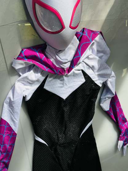 Gwen Spidey Suit with Face shell & Silk-Screen Printing Movie Prop Replica（Wearable)