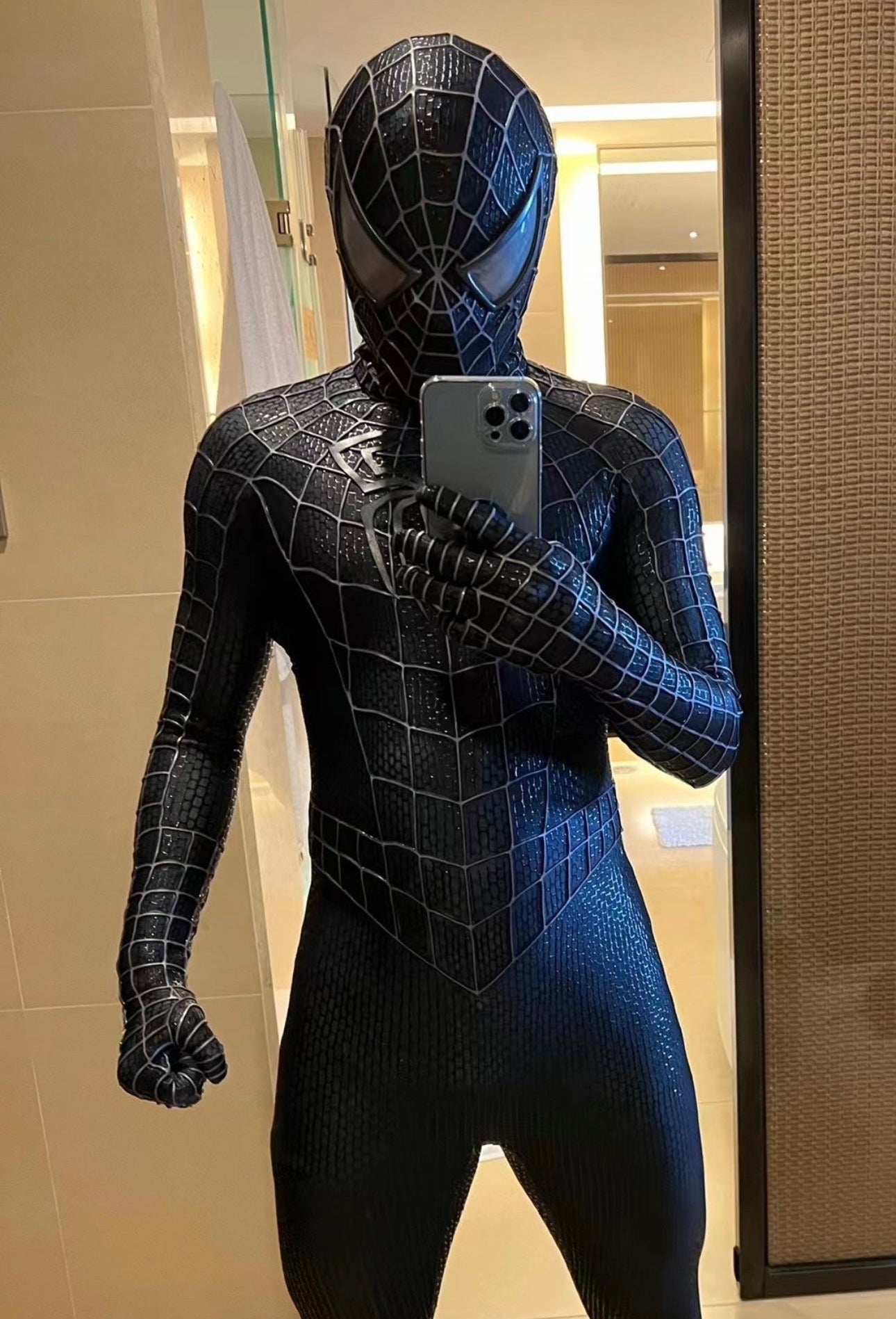Spidey3 Venom suit,SAM RAIMI TOBEY version with Face shell & 3D Rubber Web Movie Prop Replica(wearable)