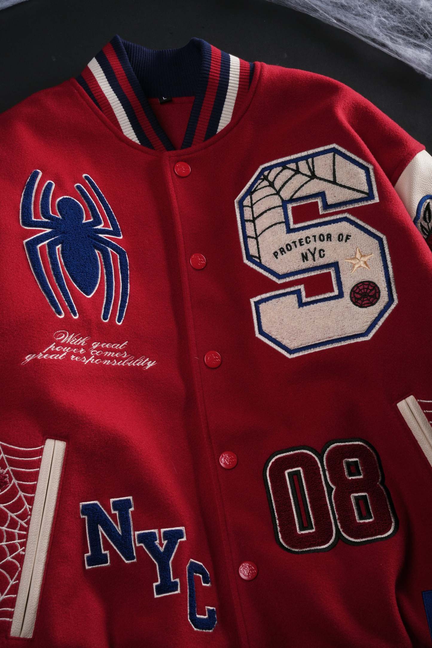 Protector Of NYC Letterman Jacket in Red/Sand
