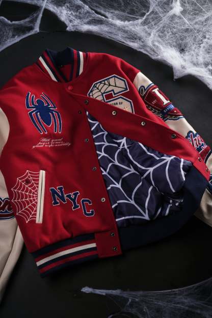 Protector Of NYC Letterman Jacket in Red/Sand