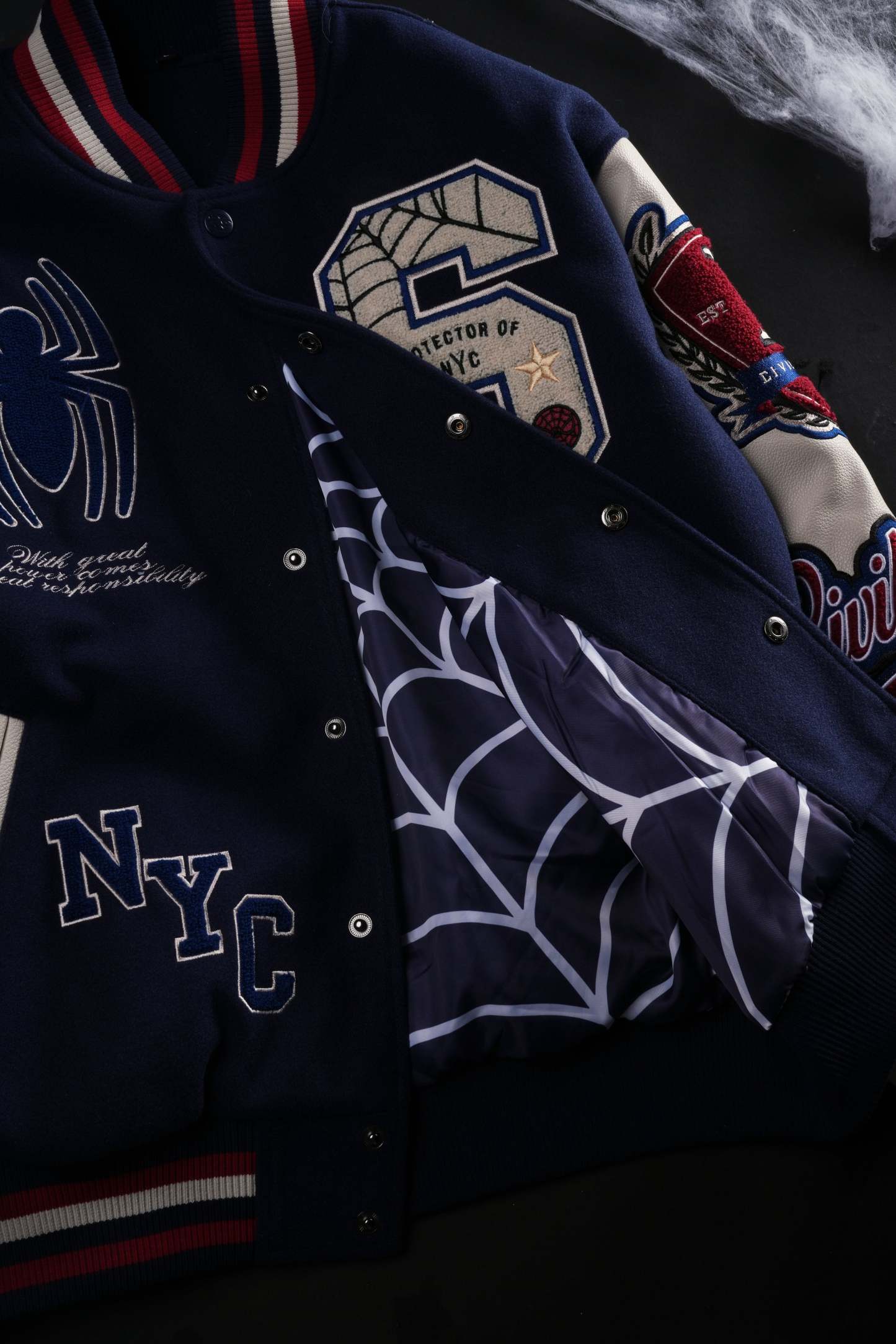Protector Of NYC Letterman Jacket in Navy/Butter