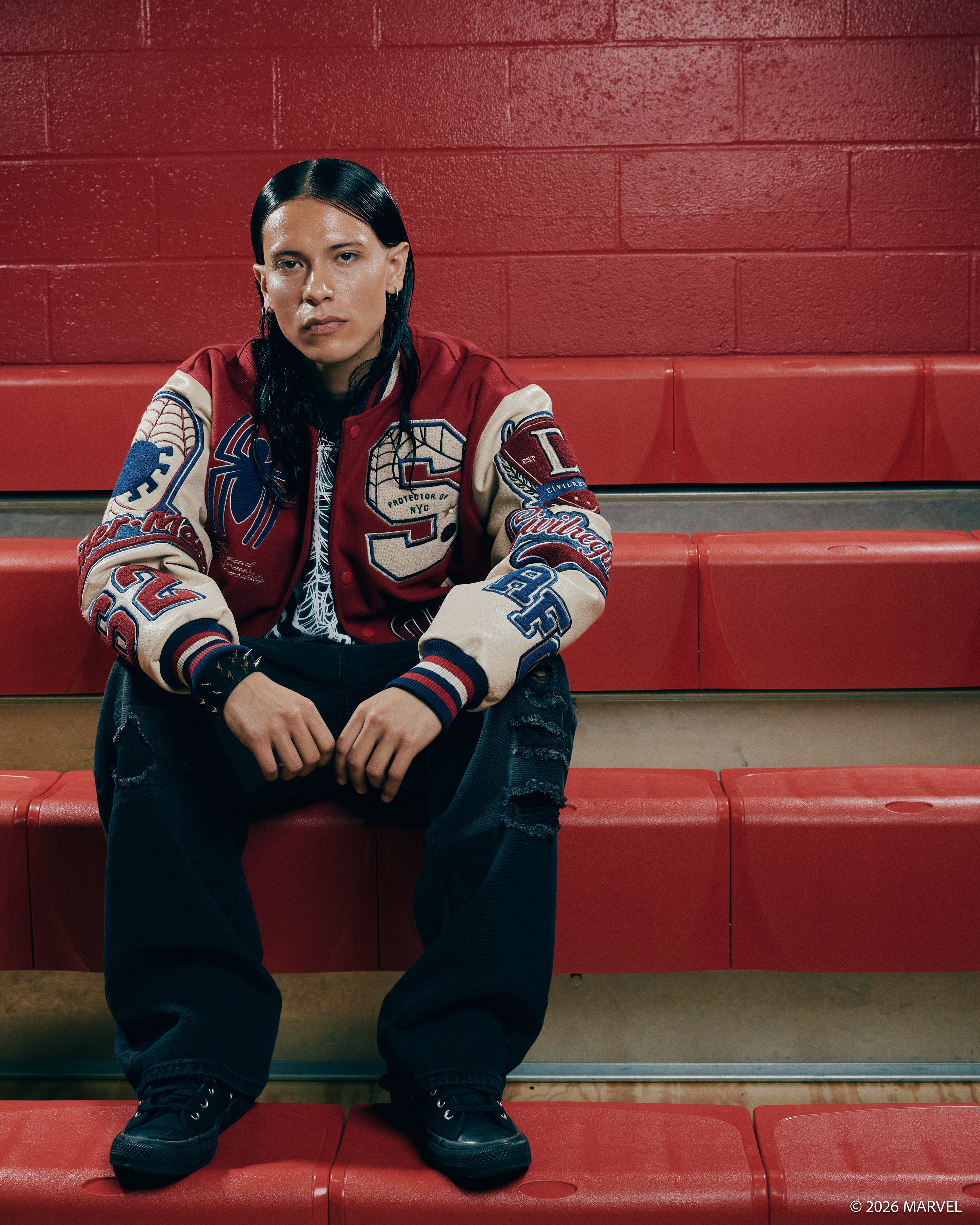 Protector Of NYC Letterman Jacket in Red/Sand