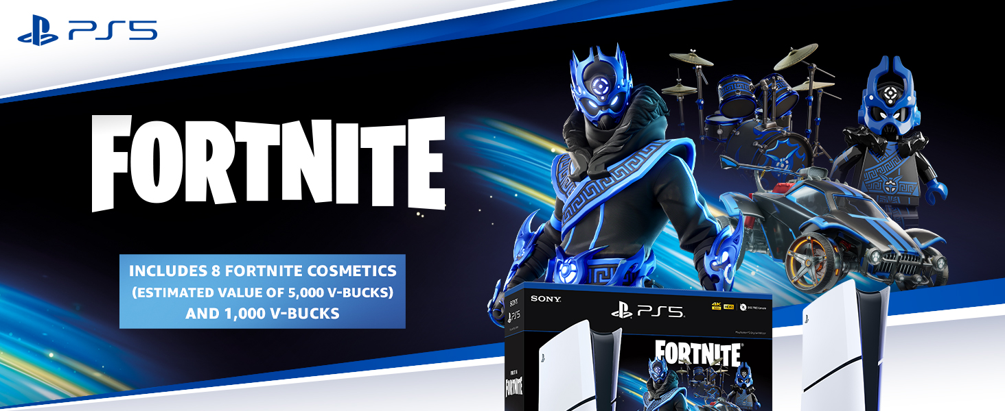PS5 Fortnite Cobalt Star Digital Edition includes 8 fortnite cosmetics and 1,000 v-bucks