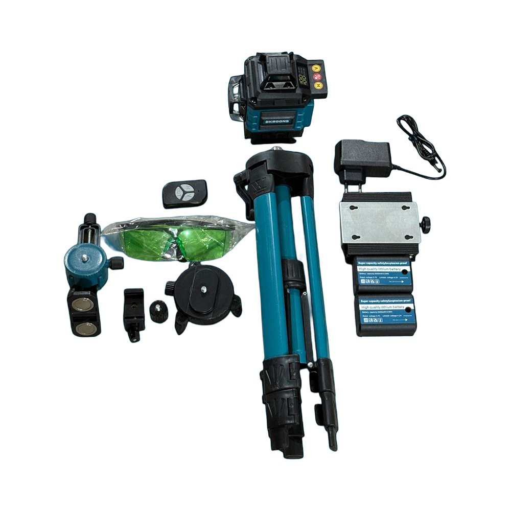 3D Professional Laser Level Kit with 2 Rechargeable Li-ion Batteries, Carrying Case, Remote Control & Tripod