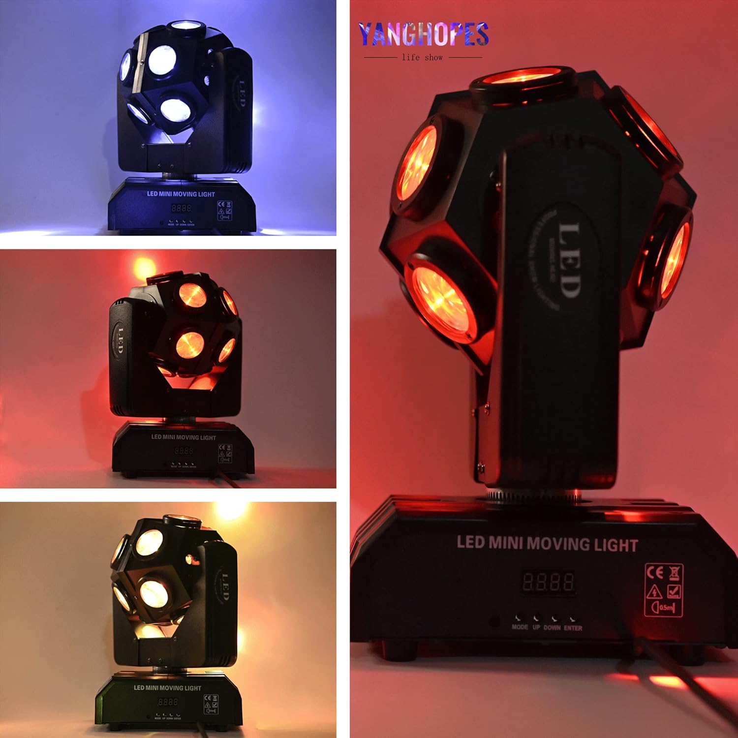 Moving Head DJ Light Party RGBW LED Beam Lights DMX 512 Strobe Light with Sound Activated 360°Rotation Stage Lighting Equipment for Events DJ KTV Disco Wedding Concert Festival