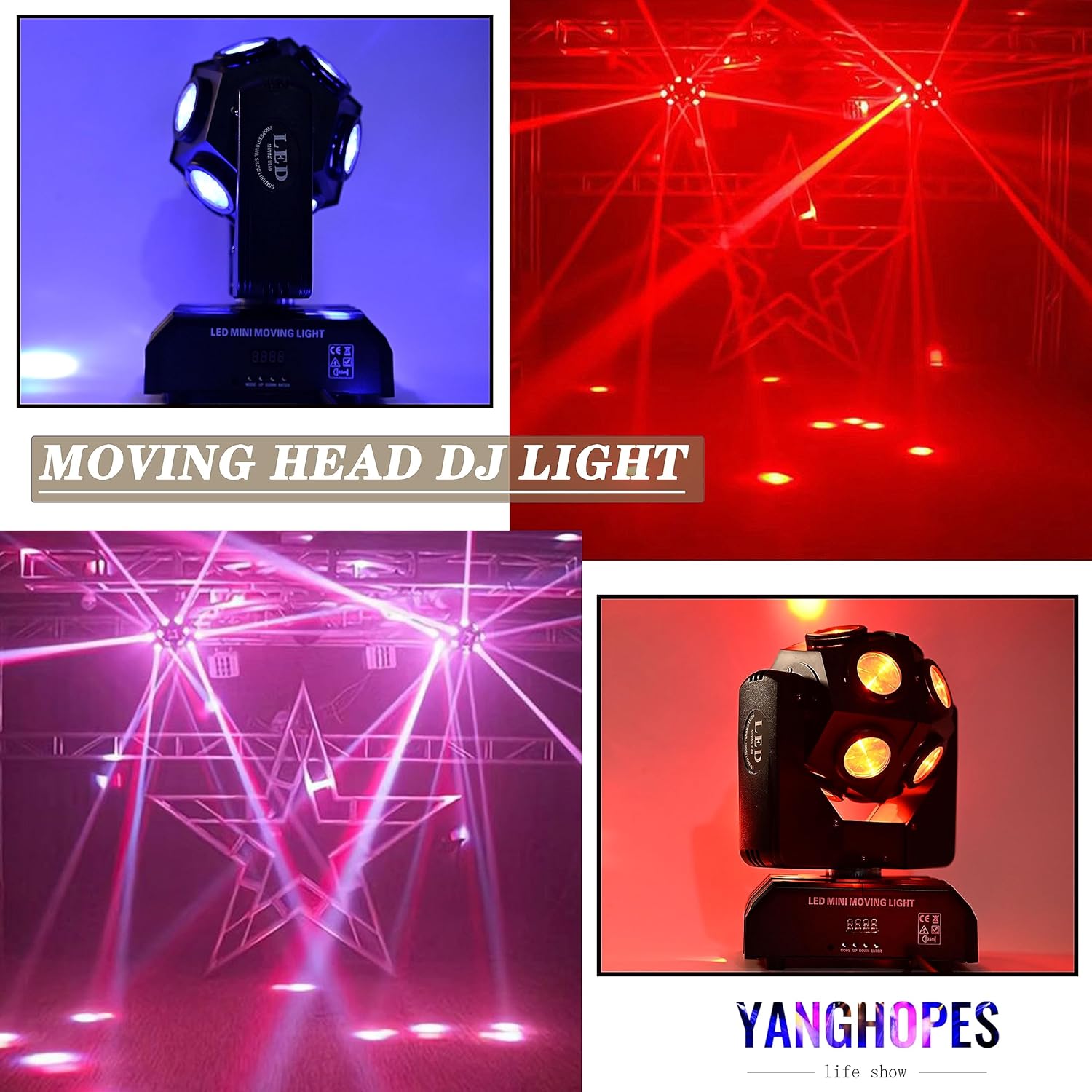 Moving Head DJ Light Party RGBW LED Beam Lights DMX 512 Strobe Light with Sound Activated 360°Rotation Stage Lighting Equipment for Events DJ KTV Disco Wedding Concert Festival