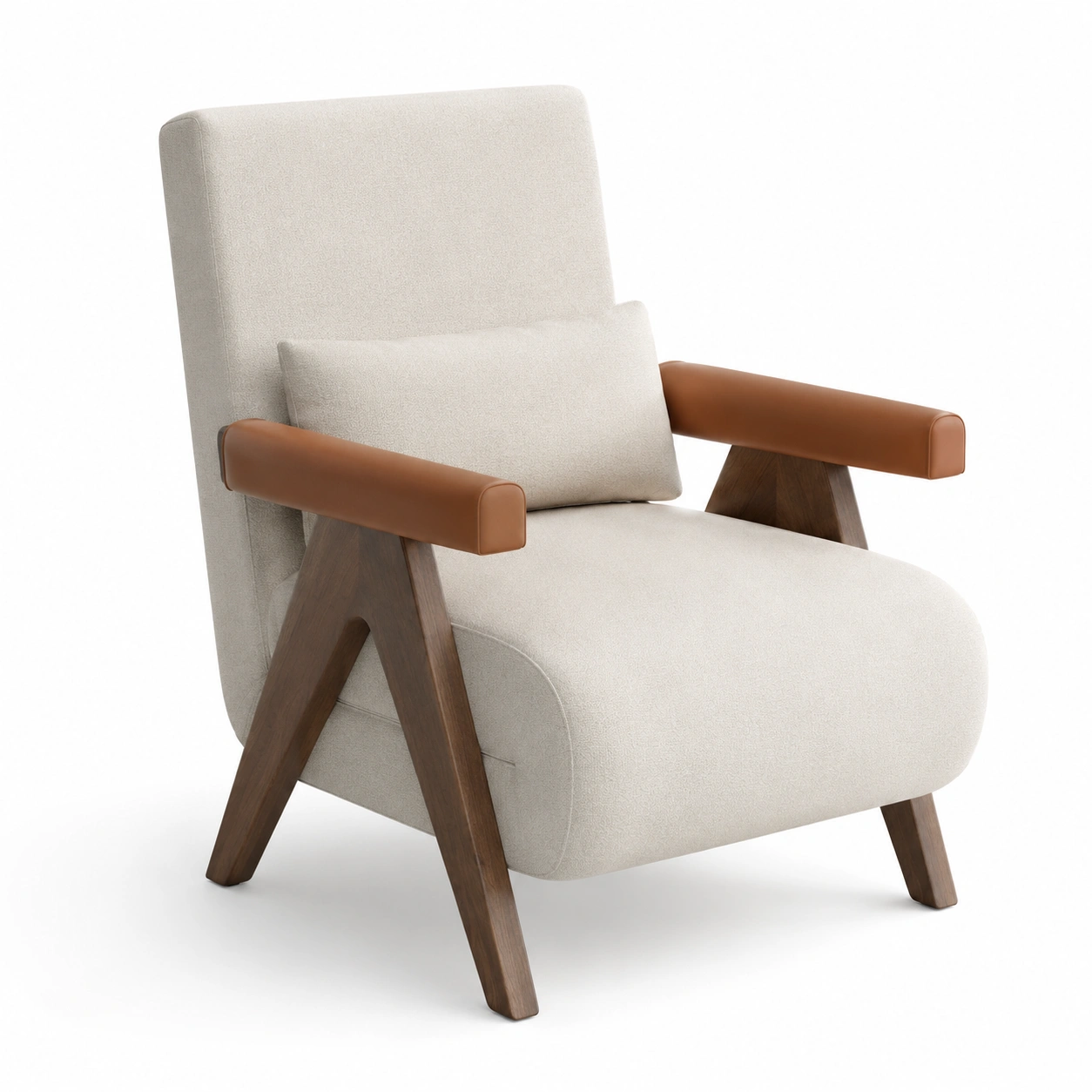 Sillon con reposabrazos y cojin color marfil-vellanocasa