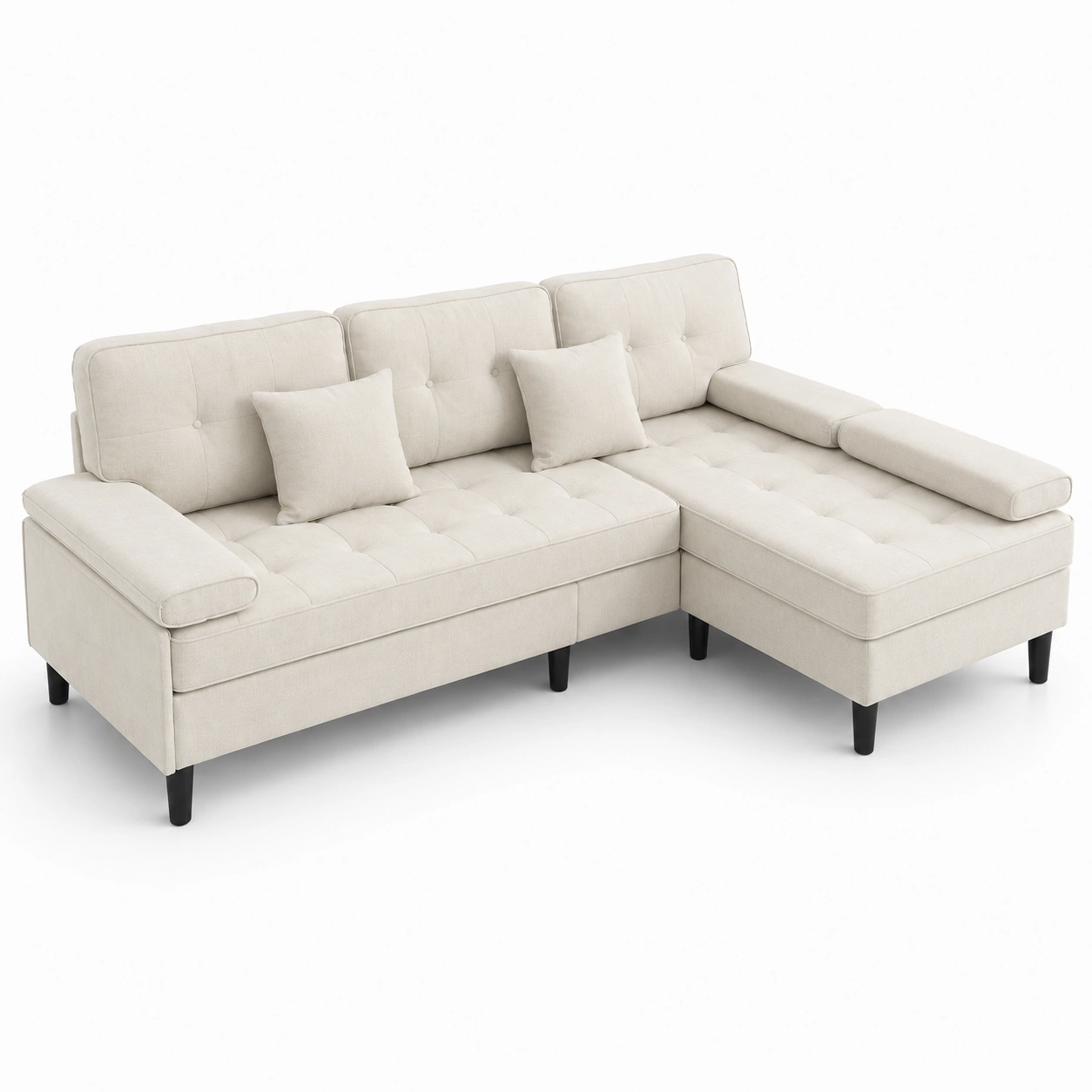 Sofa esquinero beige marfil con cojines-vellanocasa