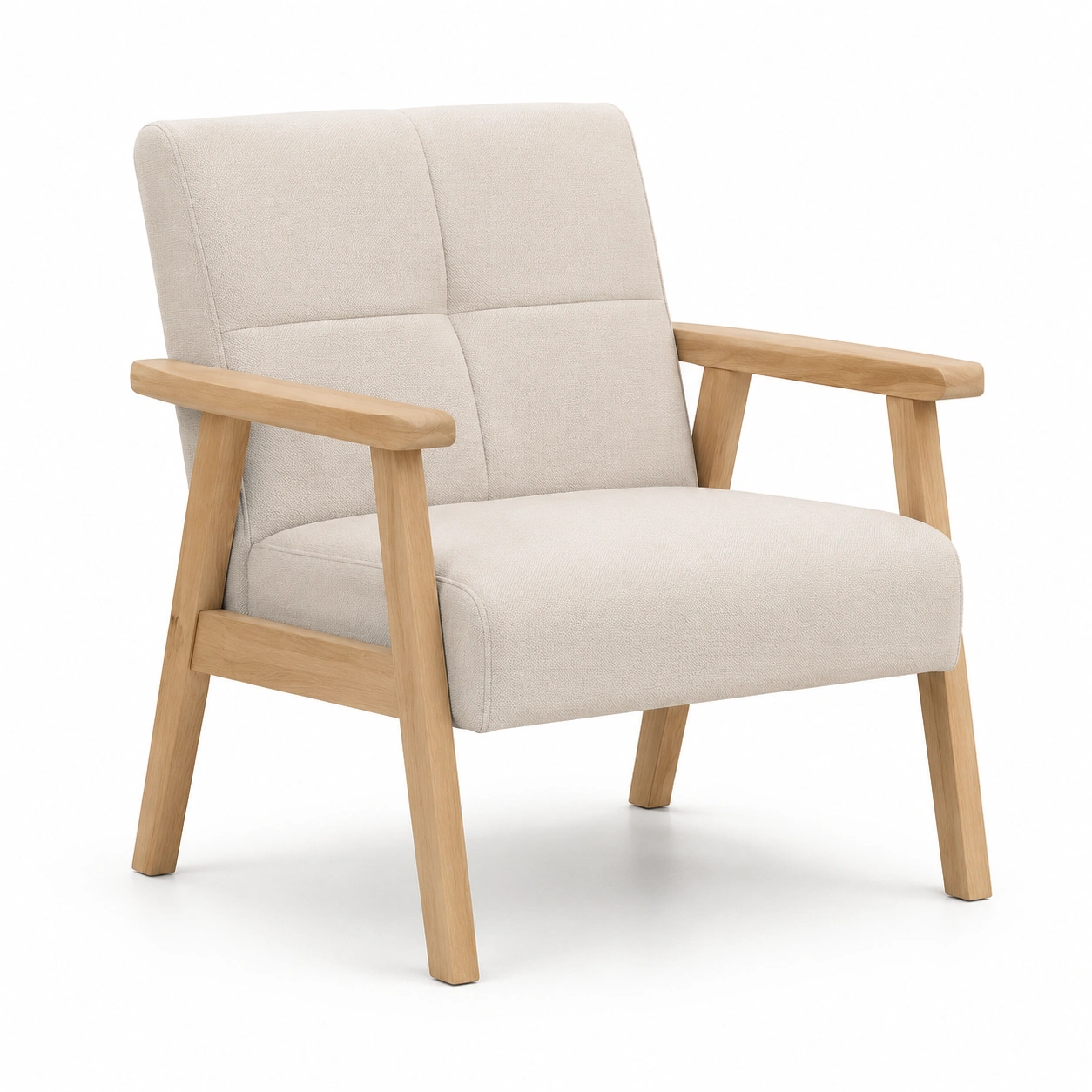 Sillon de madera con reposabrazos color marfil-vellanocasa